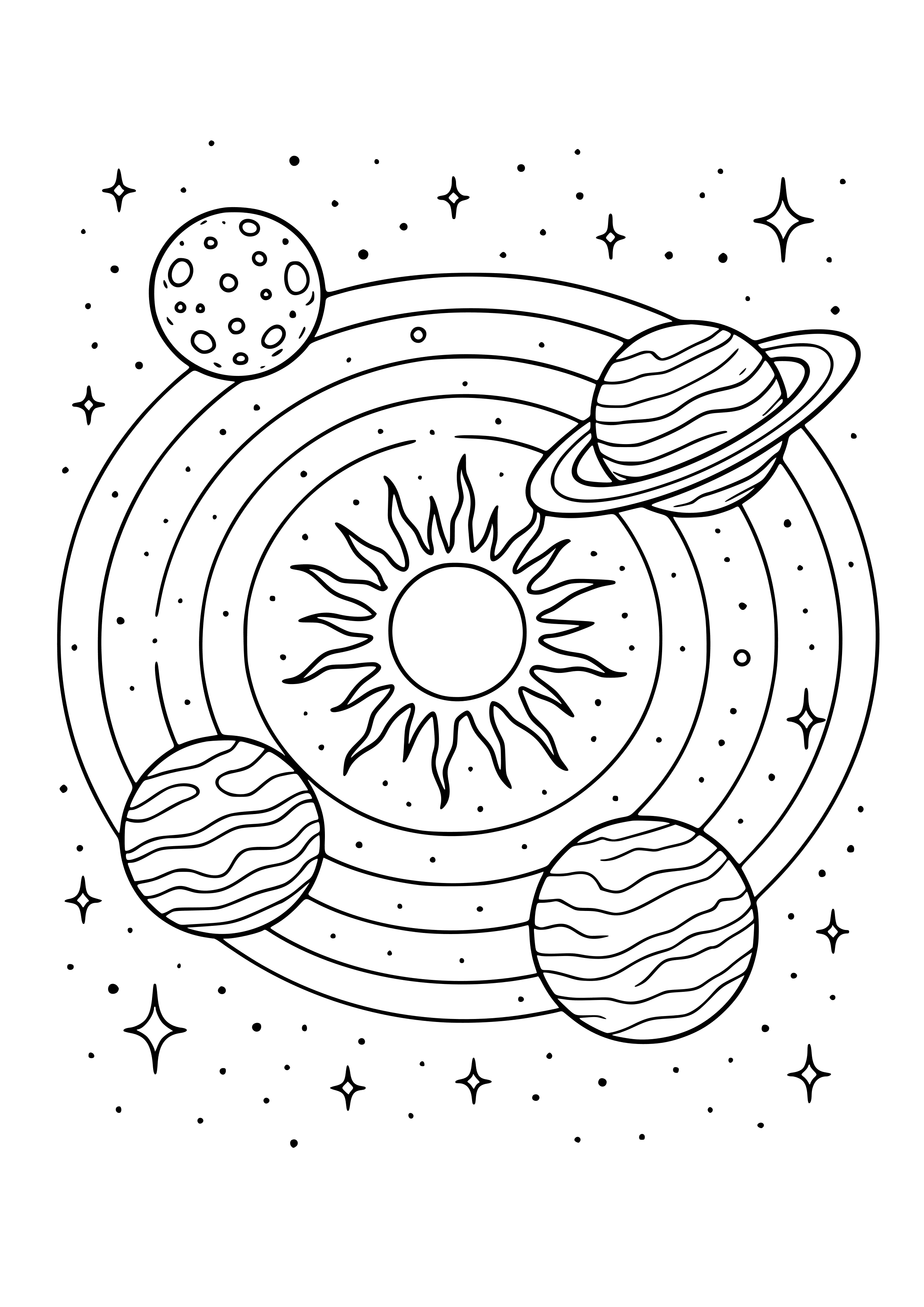 Distant Star System with Planets Coloring Page