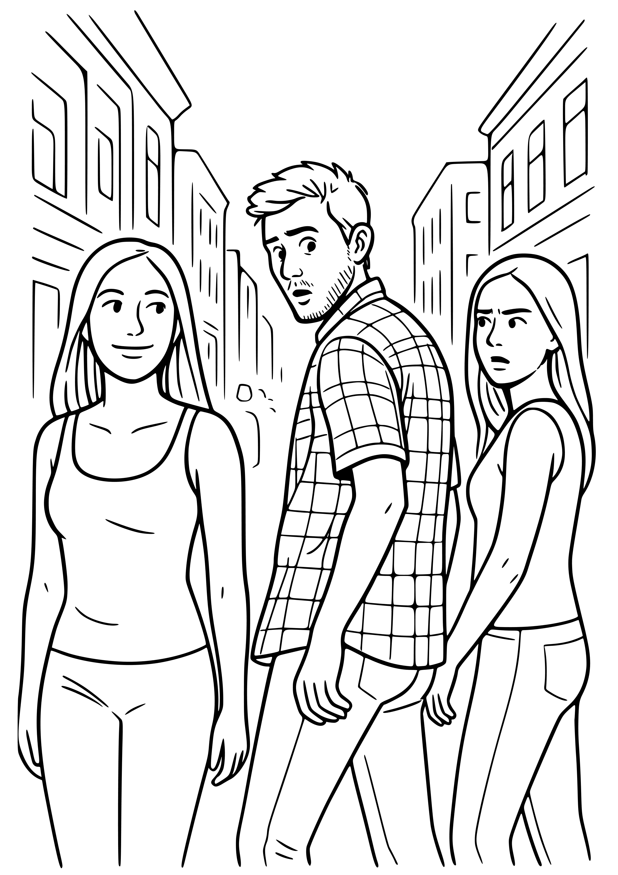 Distracted Boyfriend Looking at Another Girl Coloring Page