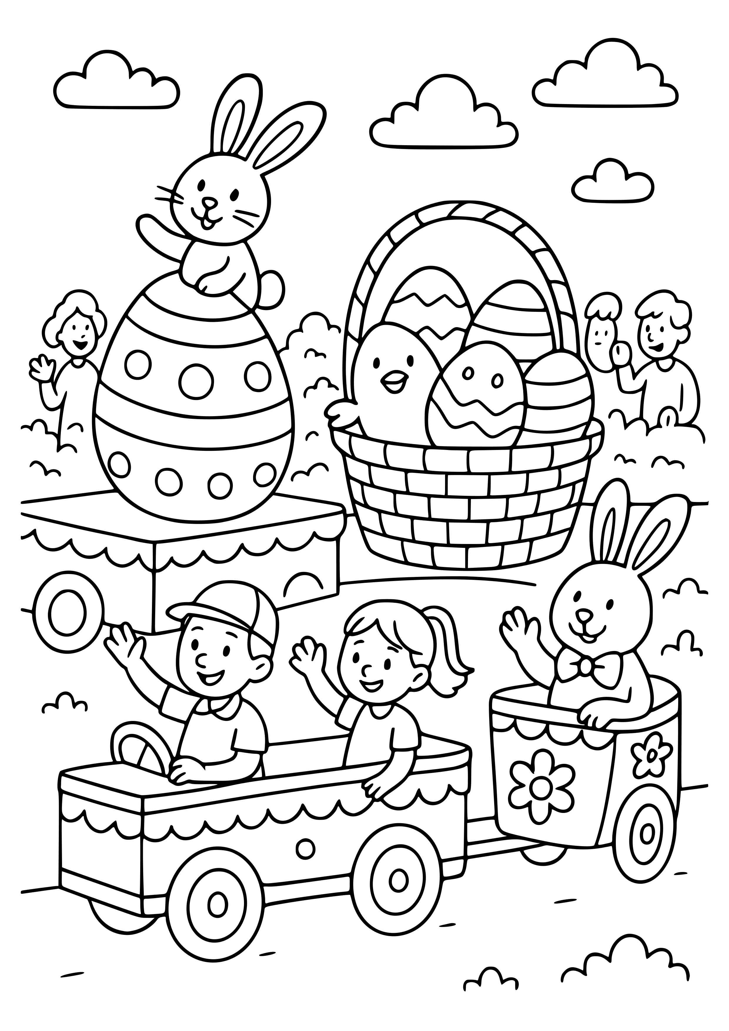Easter Parade with Decorated Floats Coloring Page