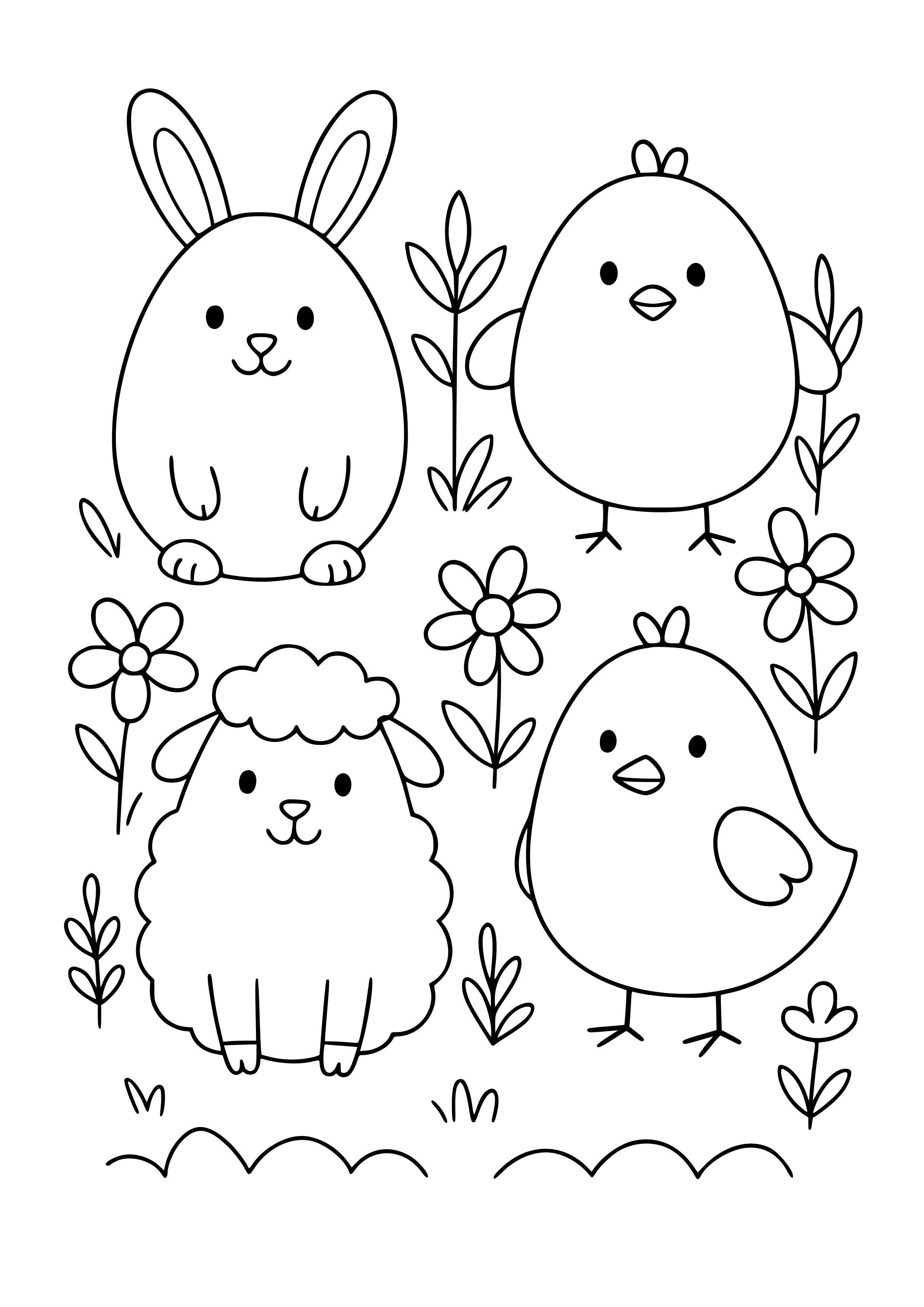 Egg-shaped Animals in a Garden Coloring Page