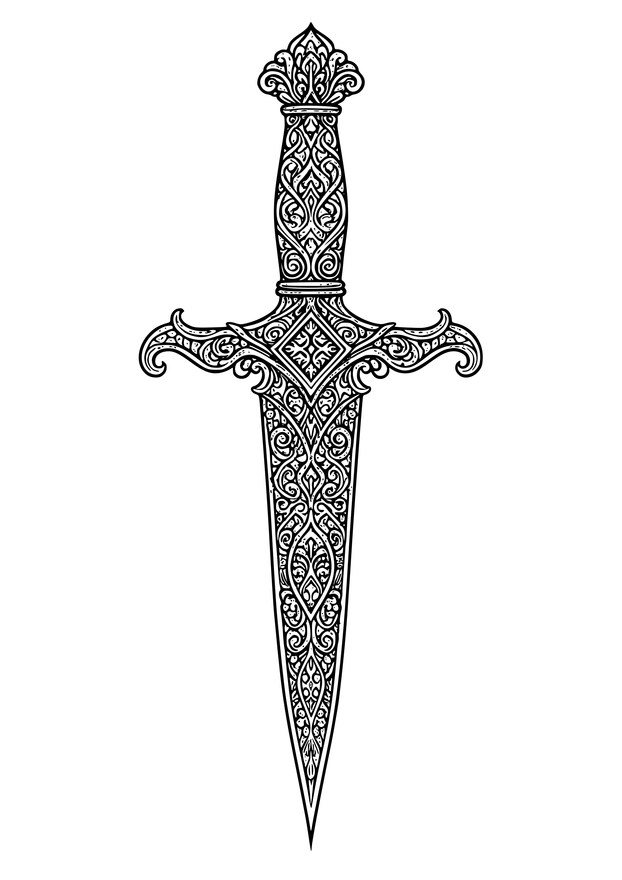 Elaborate Dagger with Intricate Engravings Coloring Page