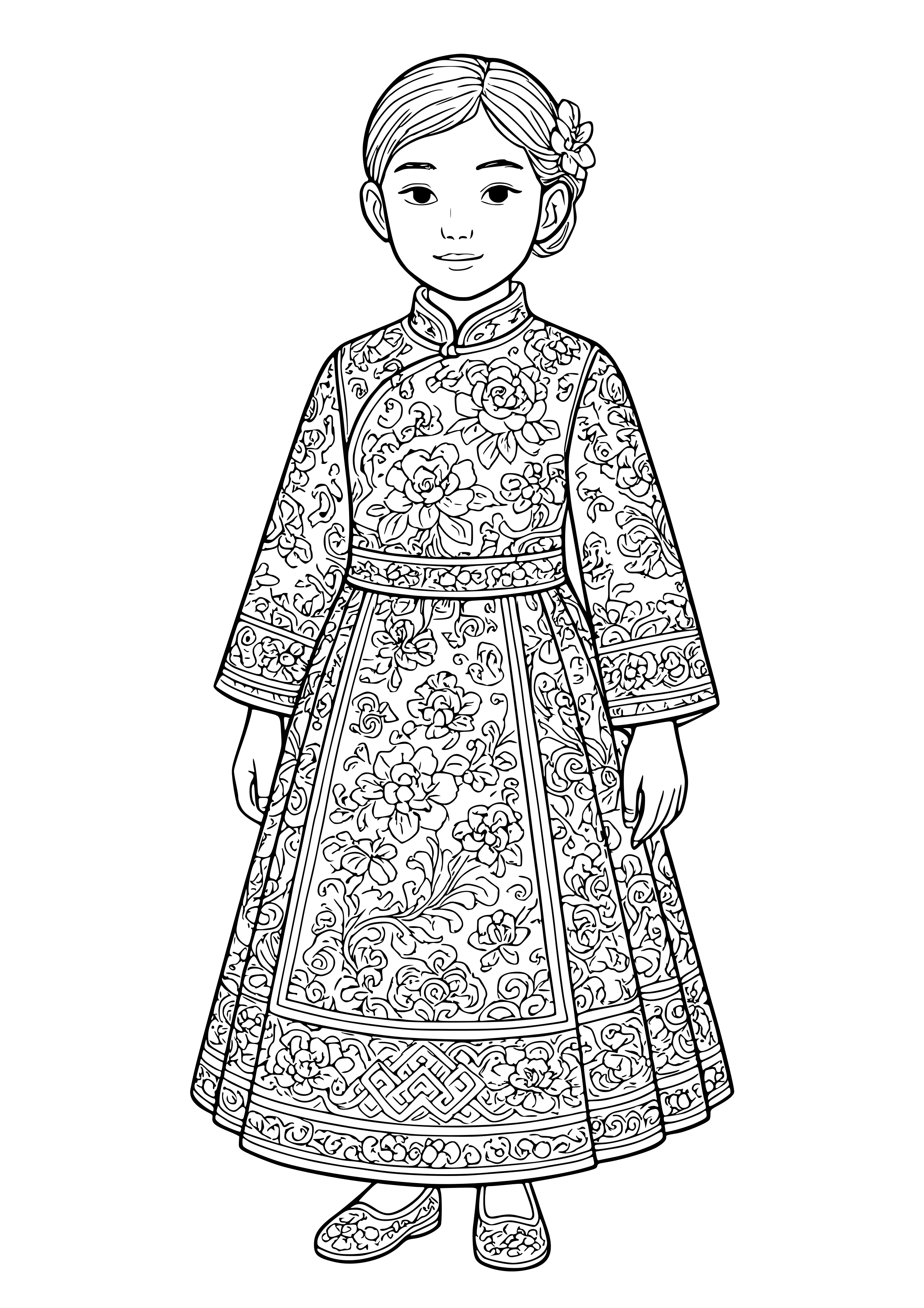 Elaborate Traditional Dress Adorned with Patterns Coloring Page