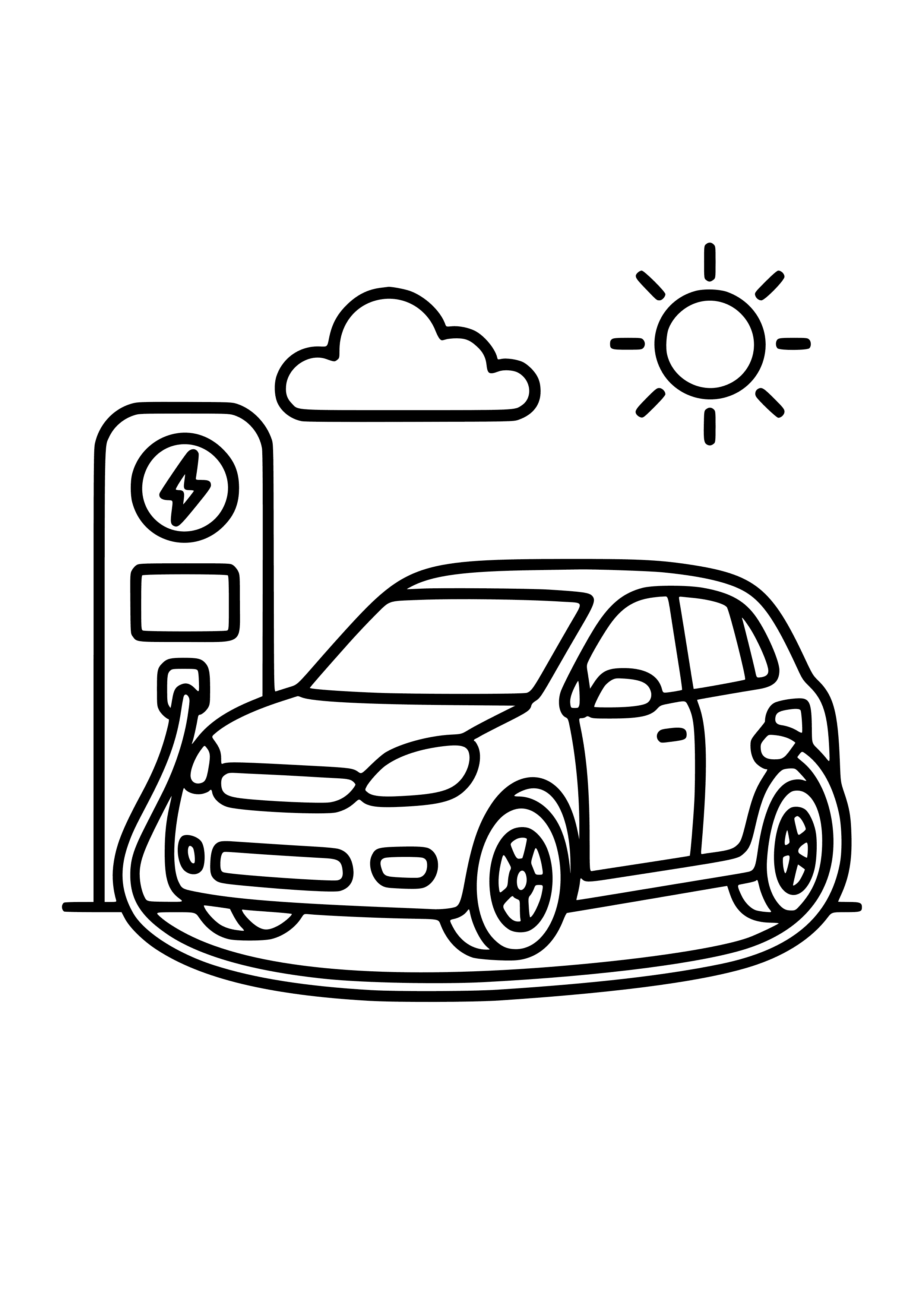Electric Car Charging at a Station Coloring Page