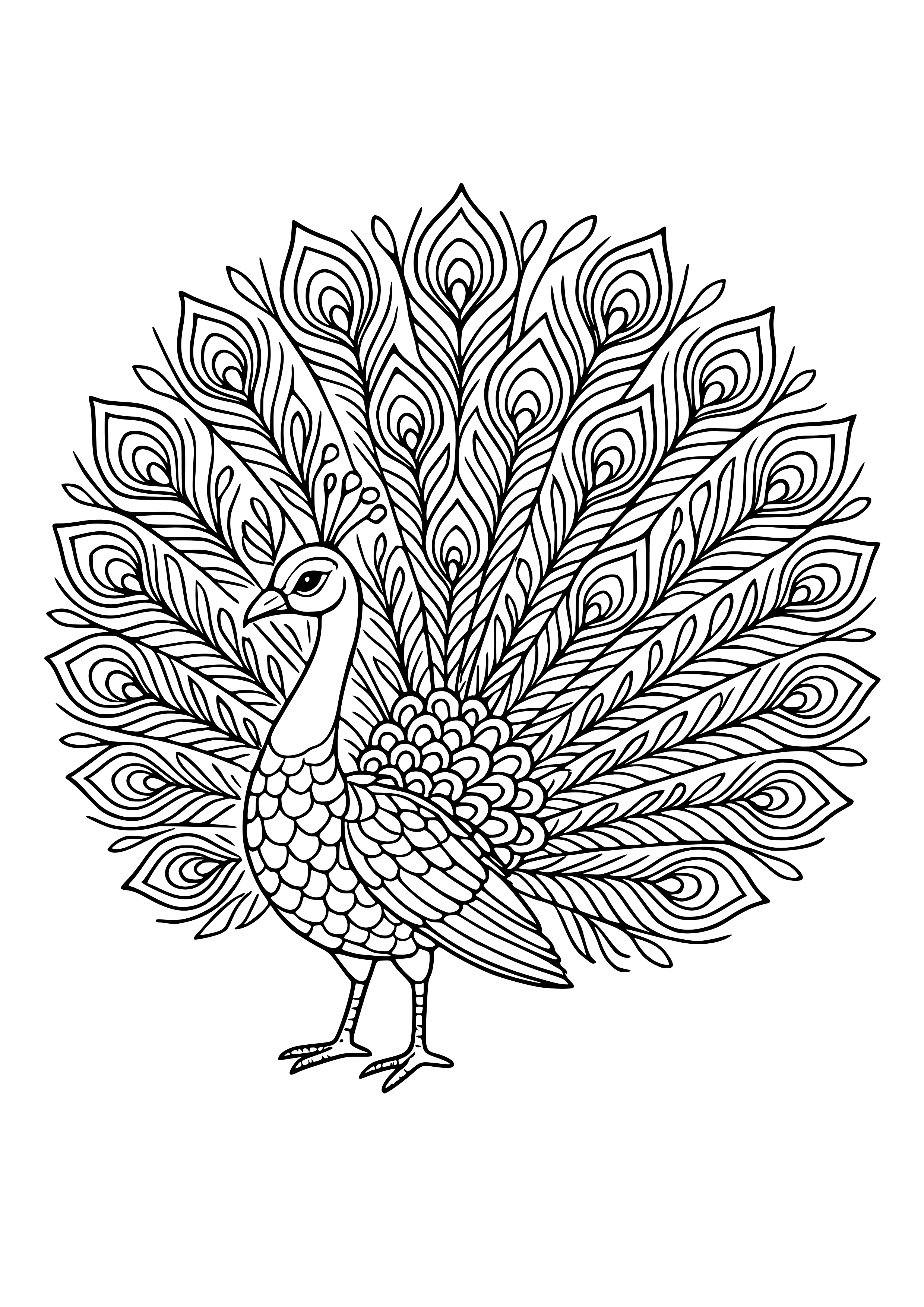 Elegant Peacock Displaying Its Feathers Coloring Page