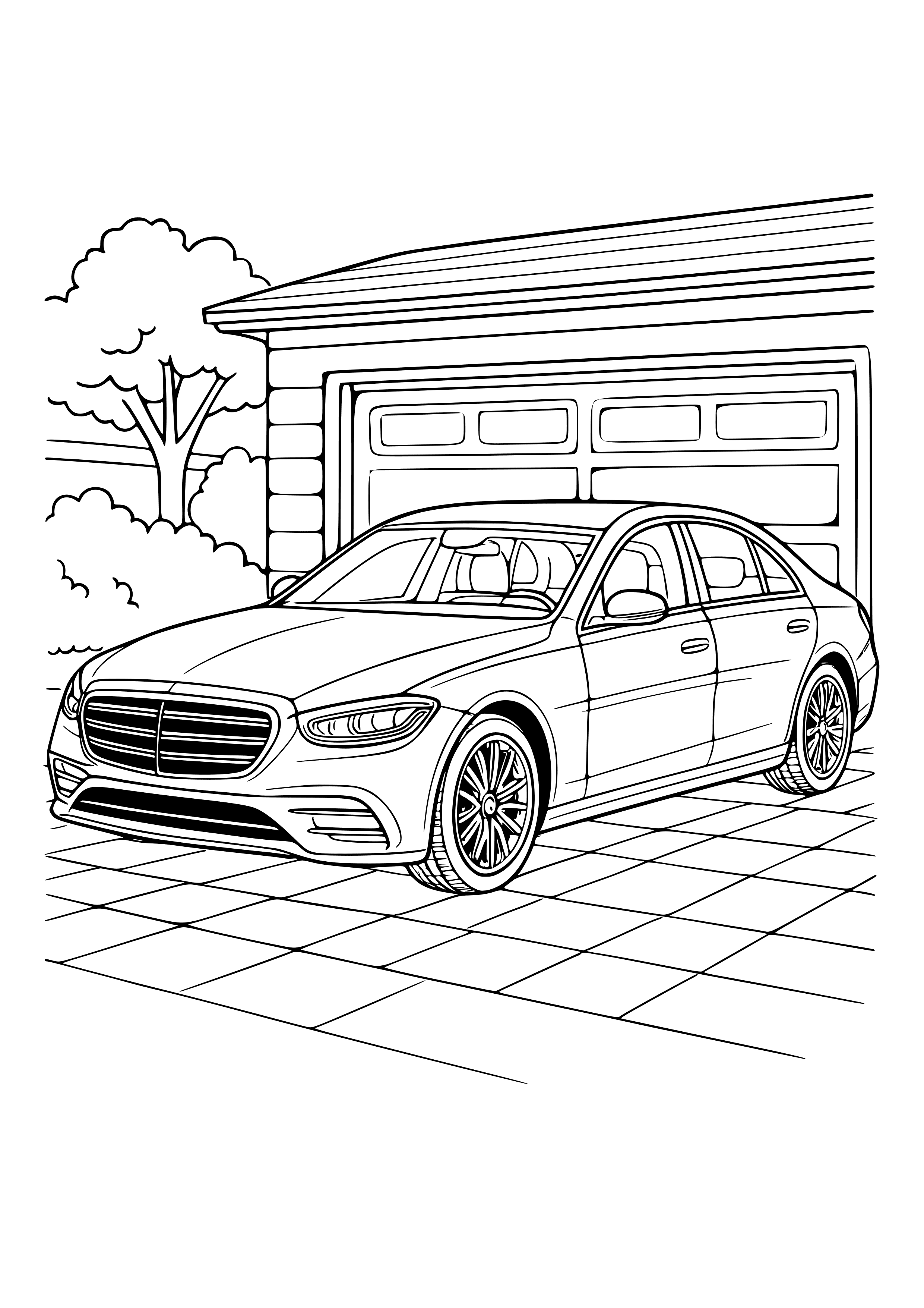 Elegant Sedan Parked in a Driveway Coloring Page