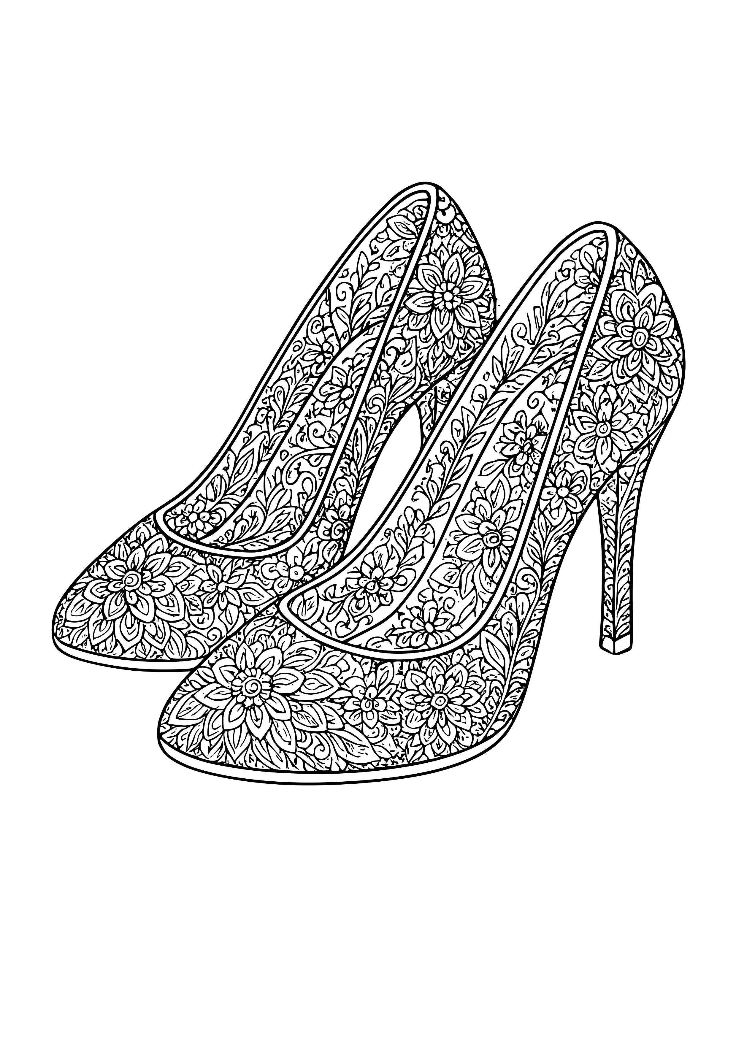 Elegant Shoes with Floral Designs Coloring Page