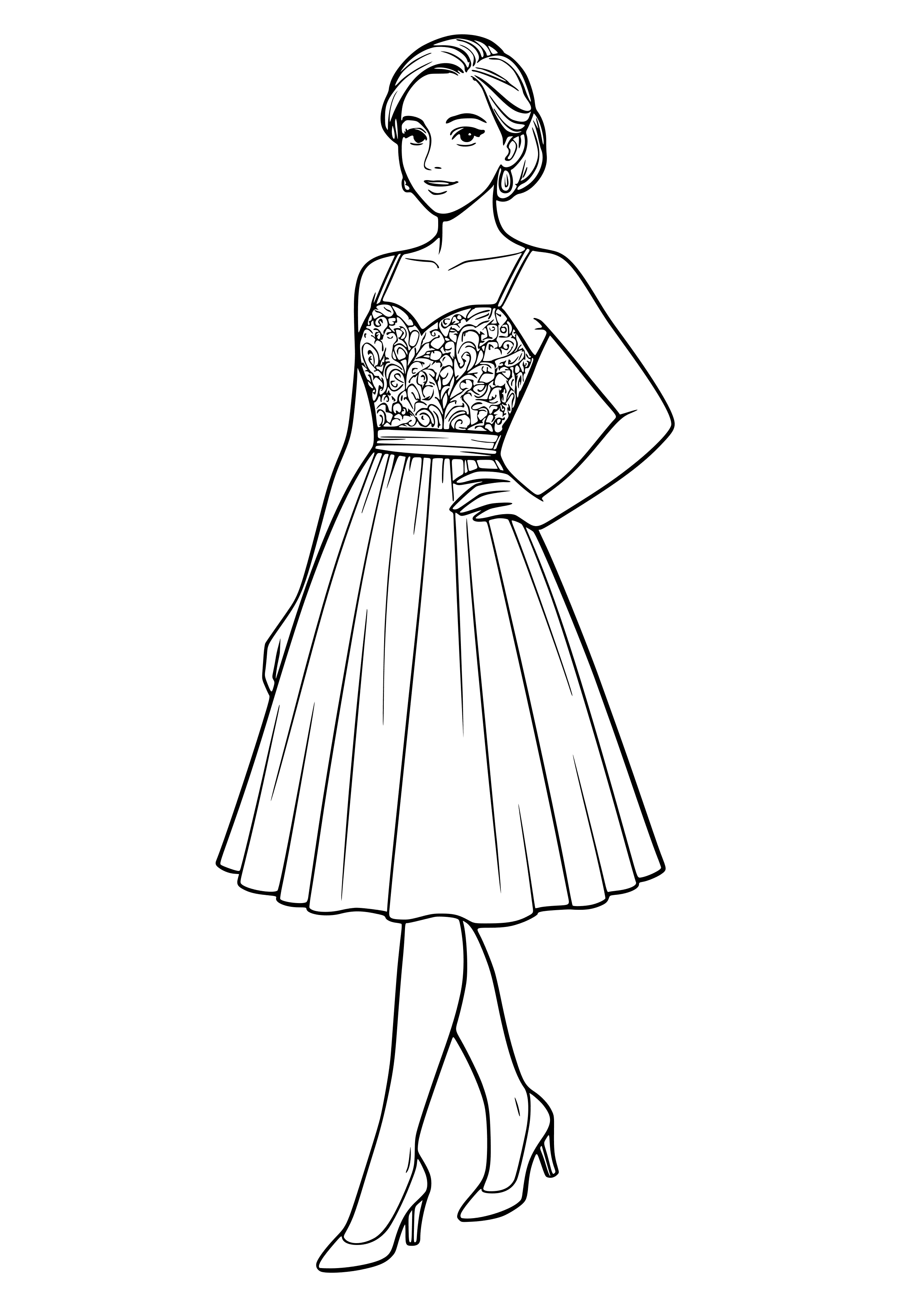 Elegant Woman in a Cocktail Dress Coloring Page