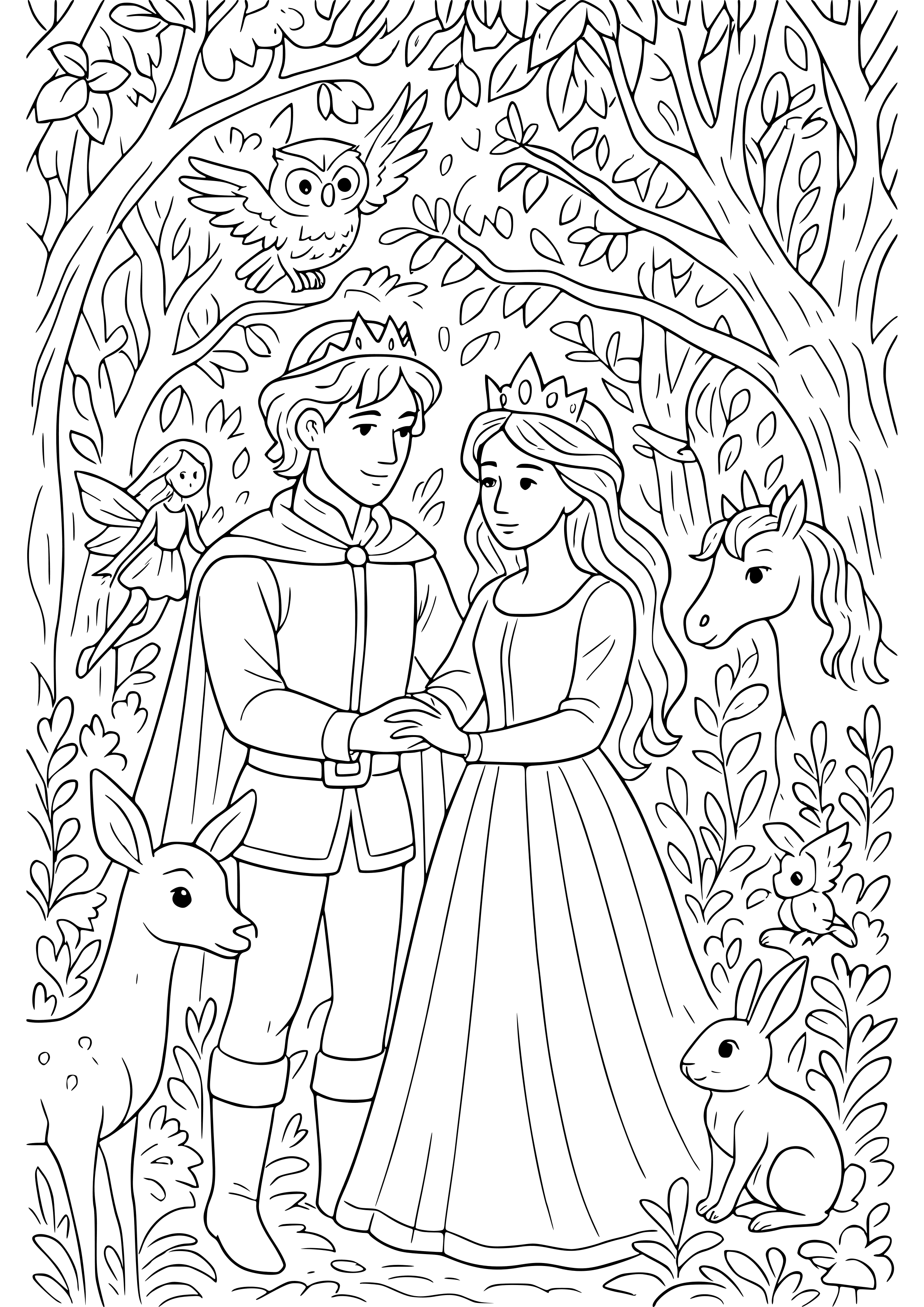 Enchanted Forest with Magical Creatures Coloring Page