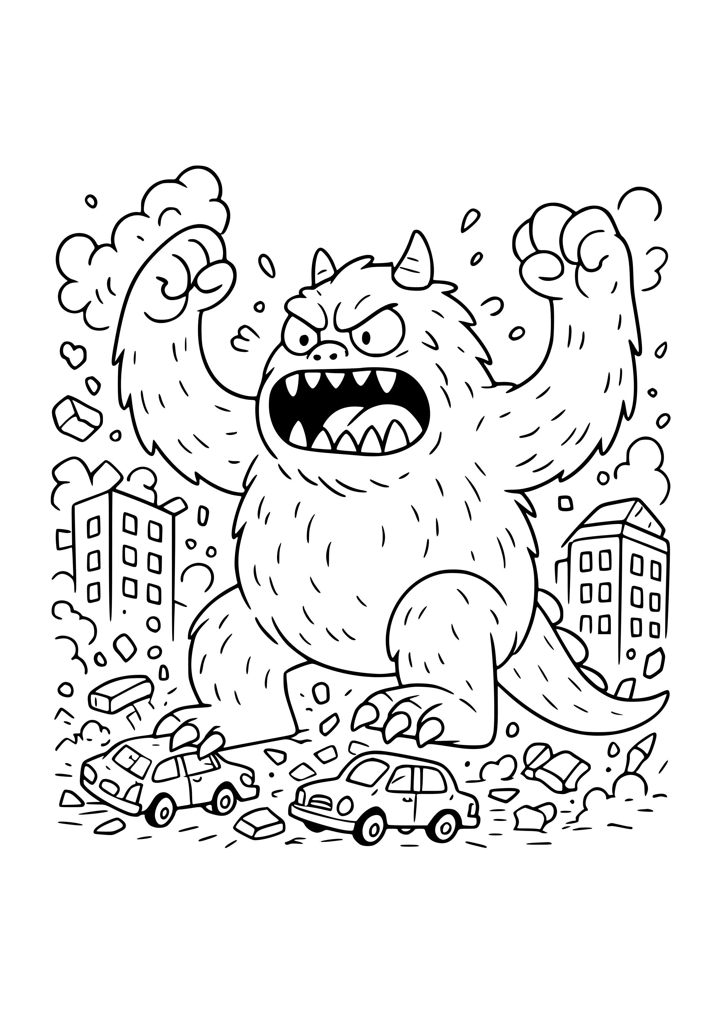 Enormous Orange Monster Causing a Ruckus Coloring Page