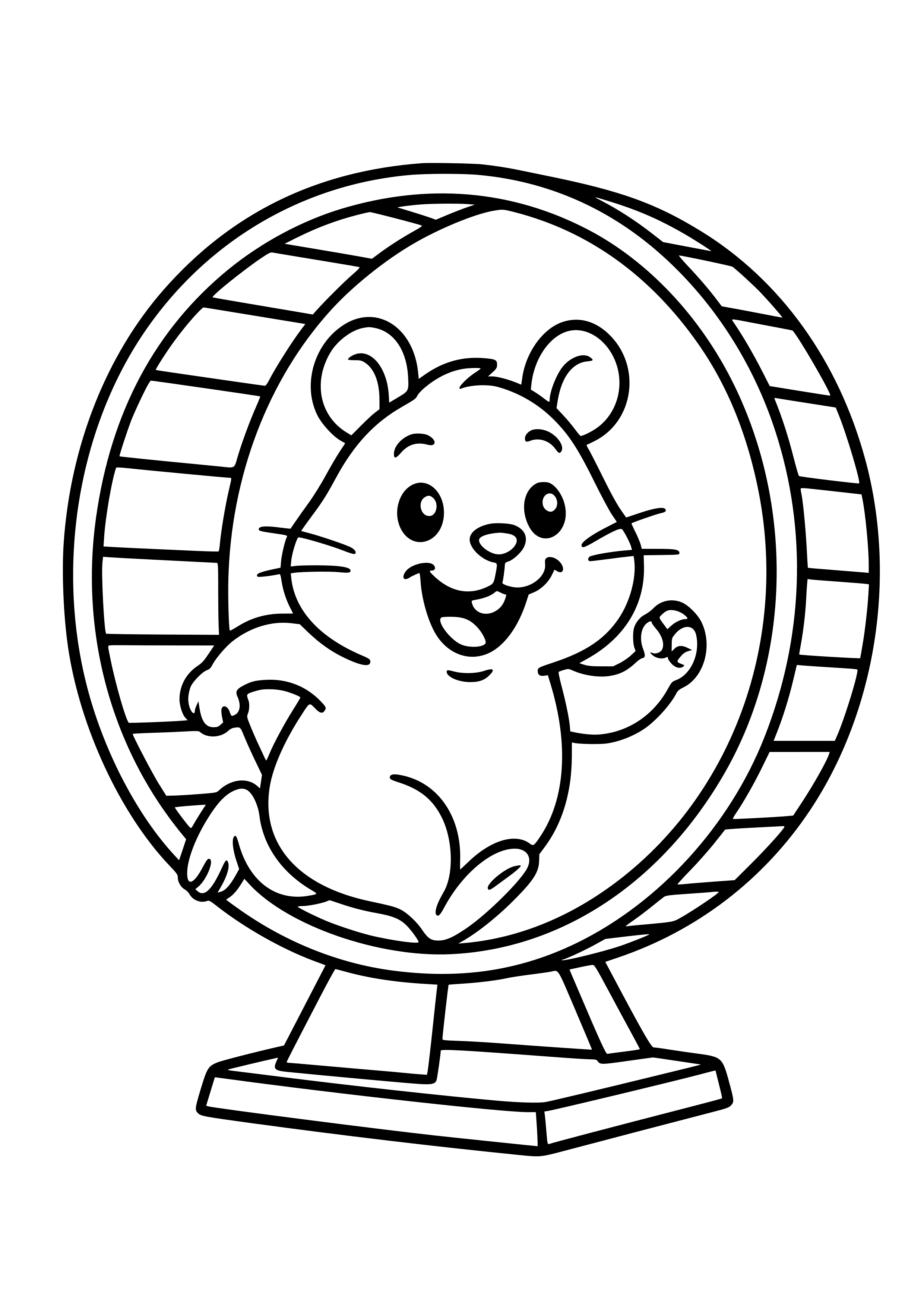 Excited Hamster Running in a Wheel Coloring Page