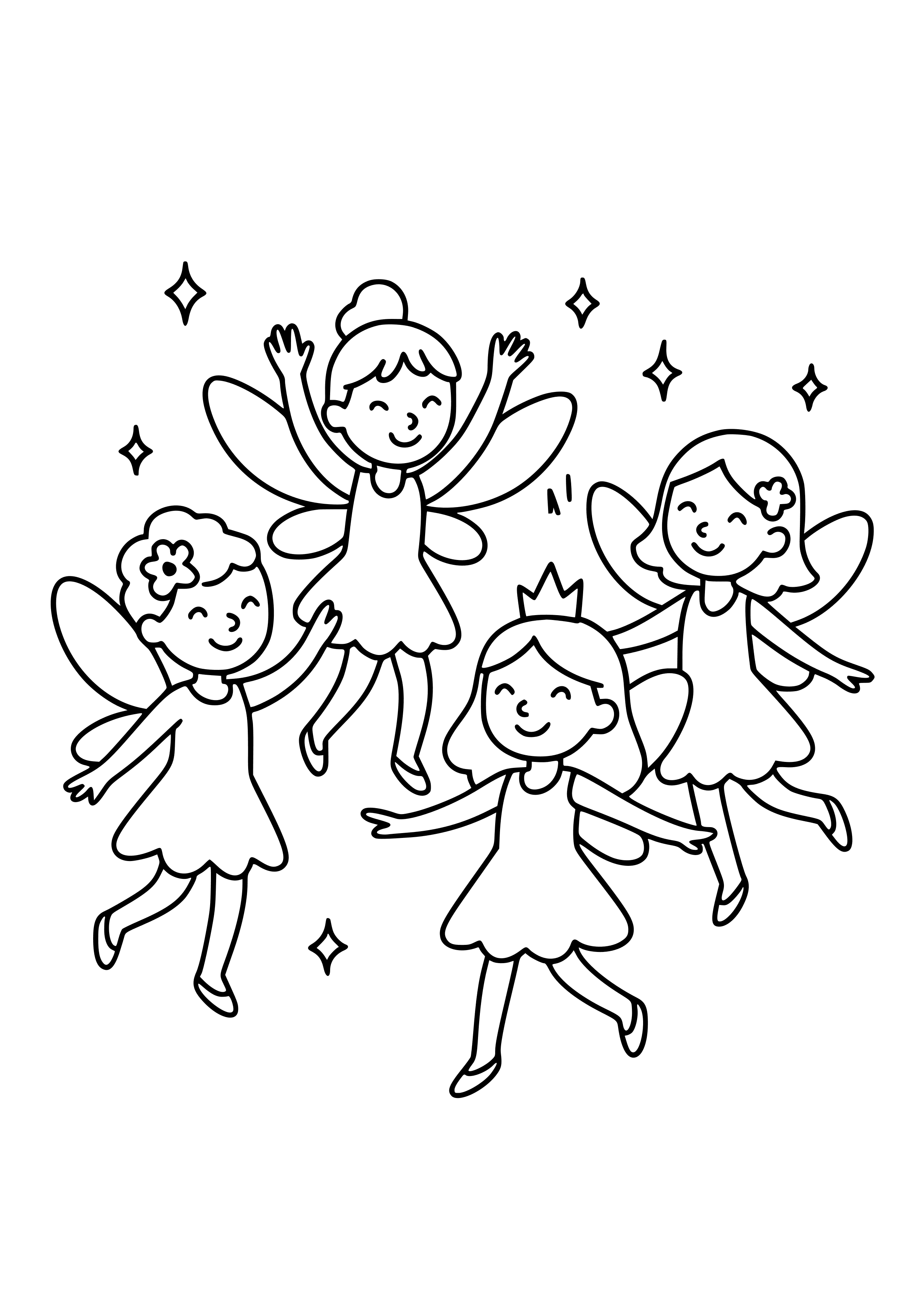 Fairy Having a Dance Party with Her Friends Coloring Page