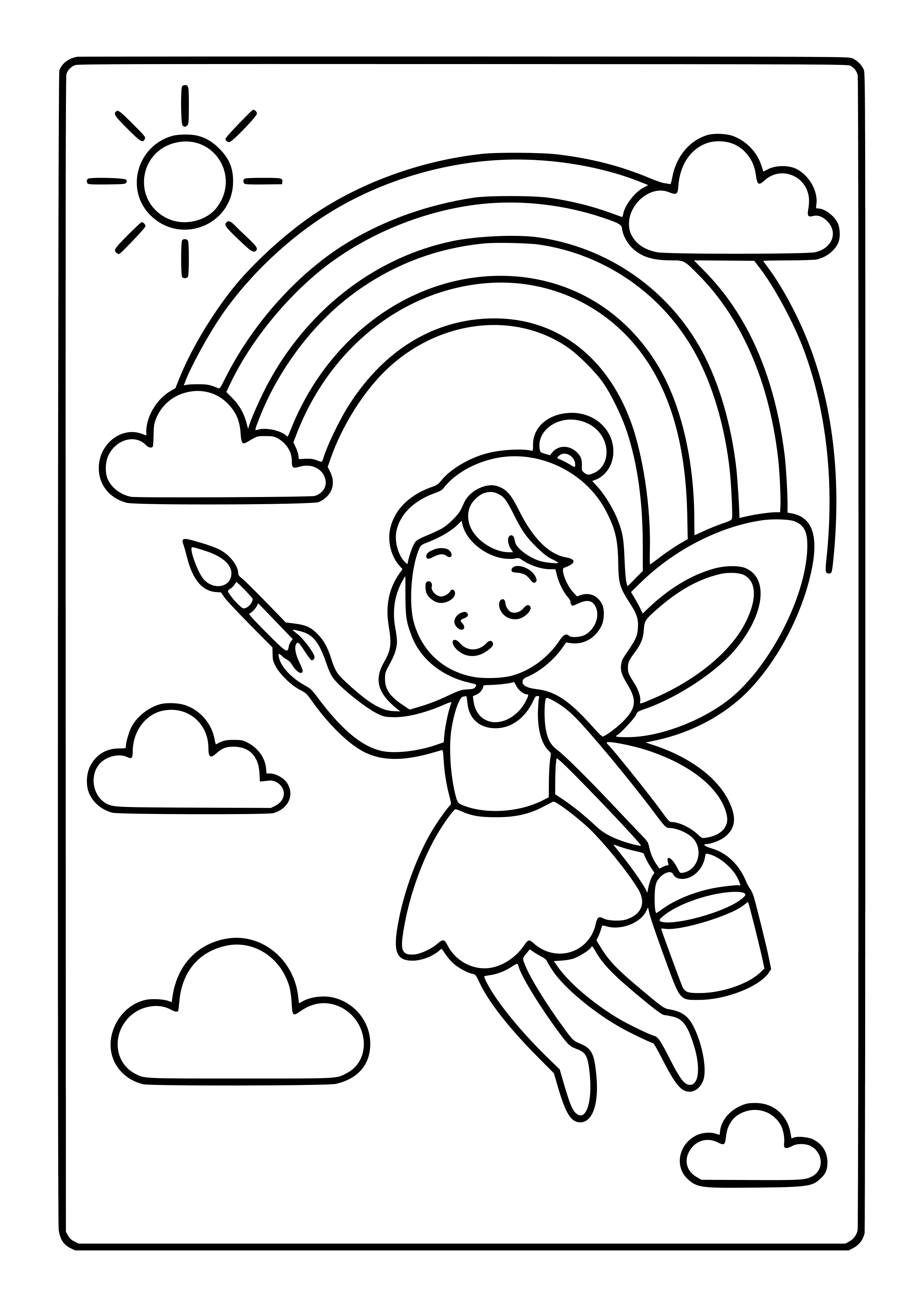 Fairy Painting a Rainbow in the Sky Coloring Page