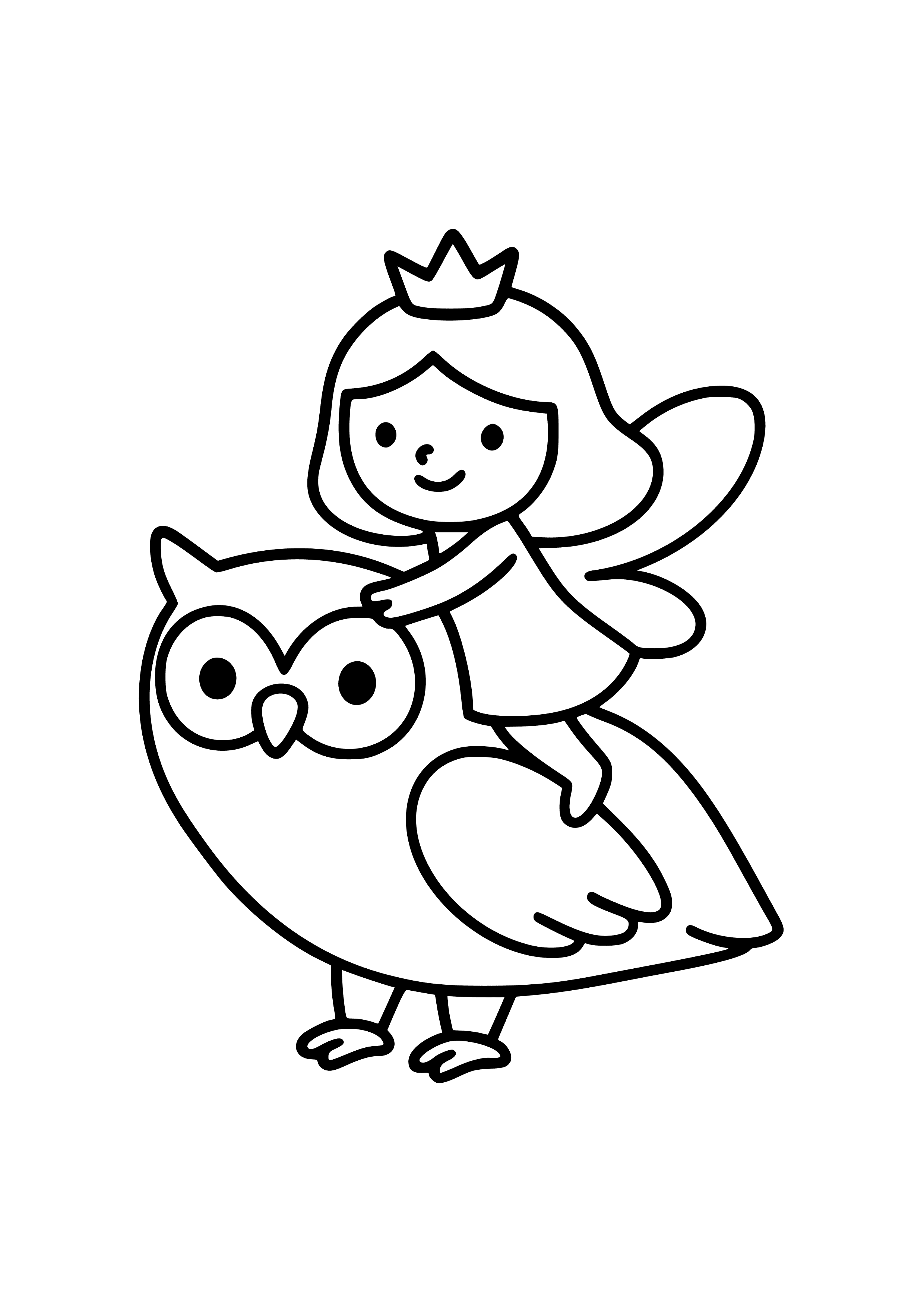 Fairy Riding on the Back of a Friendly Owl Coloring Page