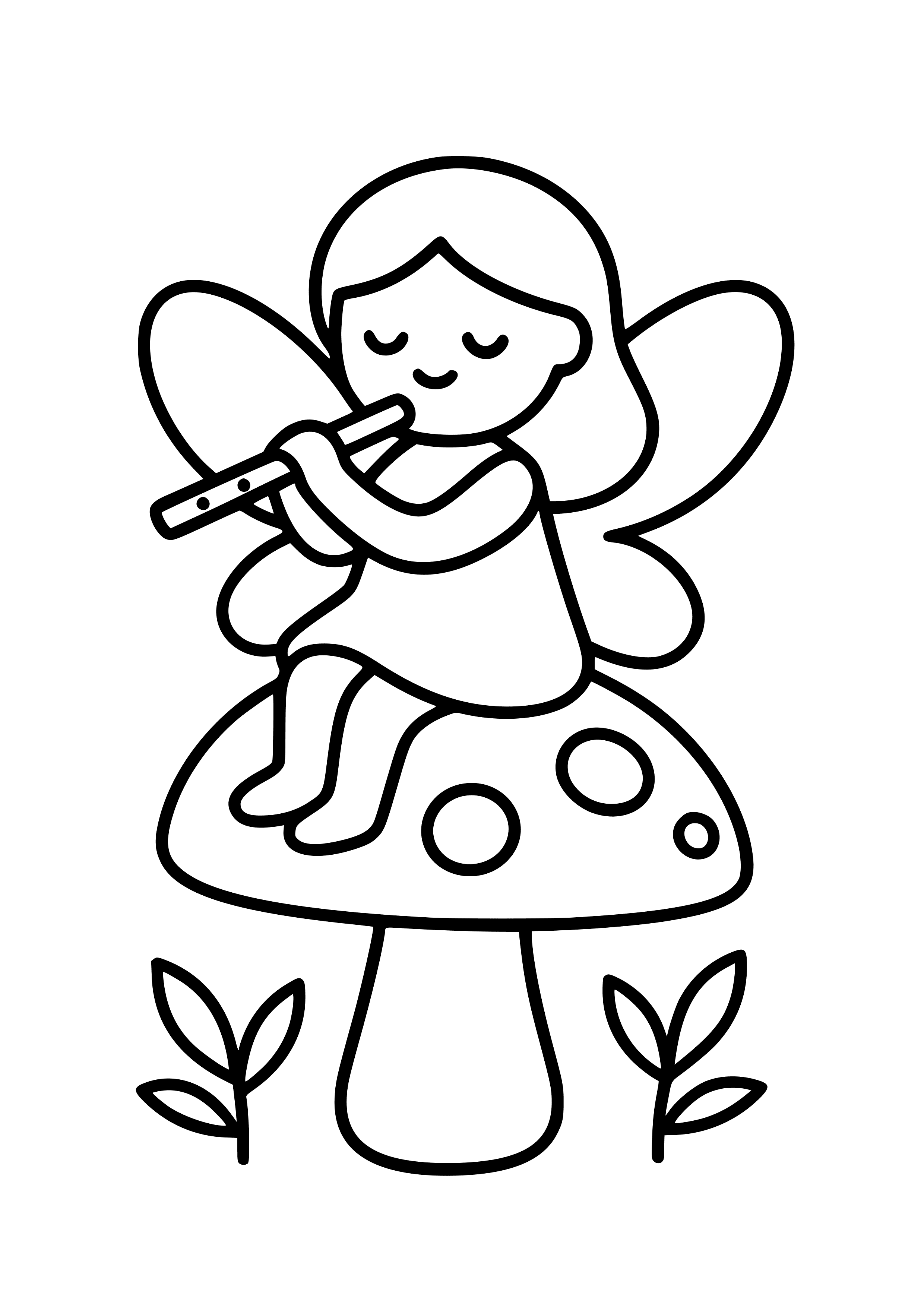 Fairy Sitting on a Mushroom Playing a Flute Coloring Page