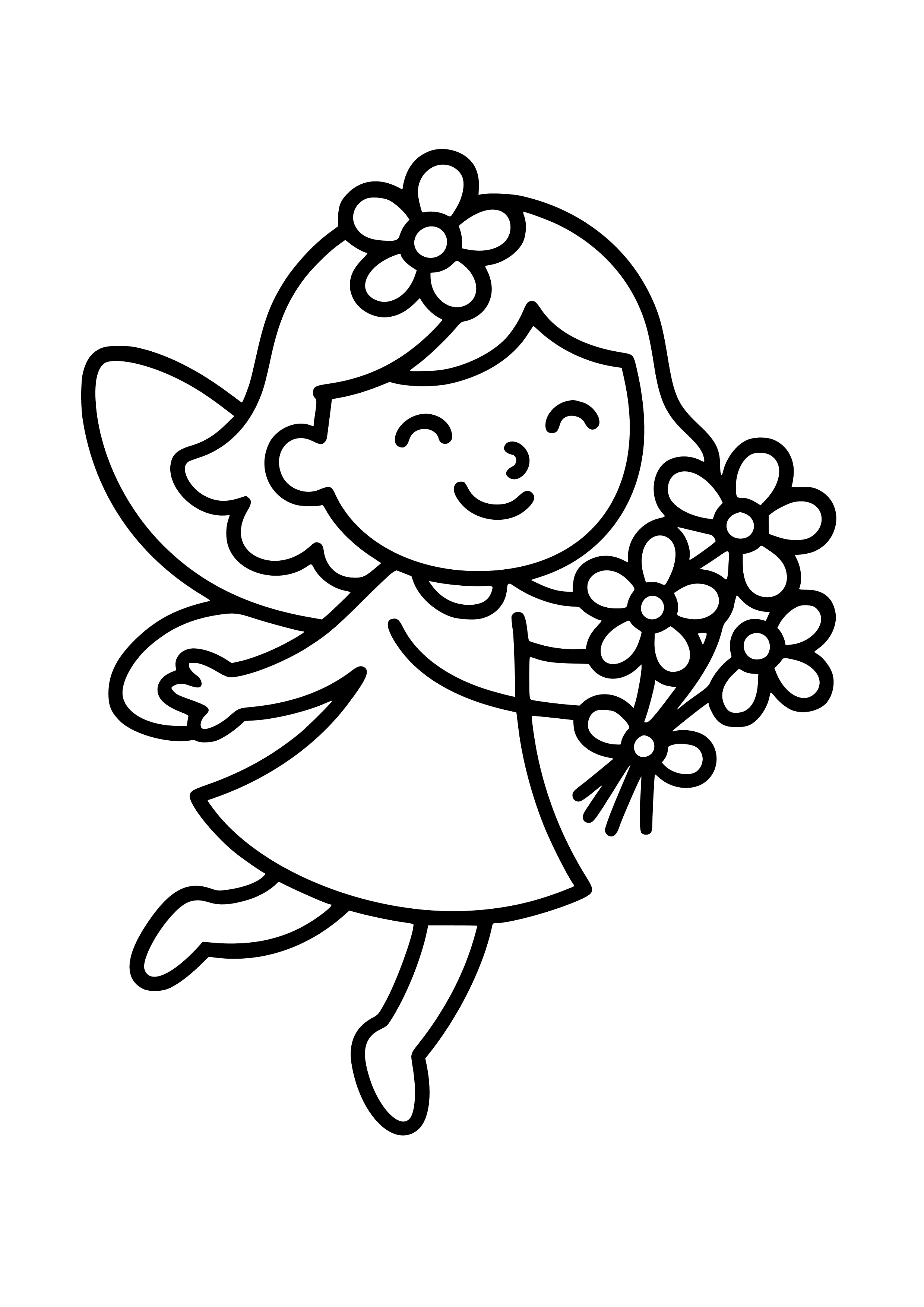 Fairy Twirling with a Bouquet of Flowers Coloring Page