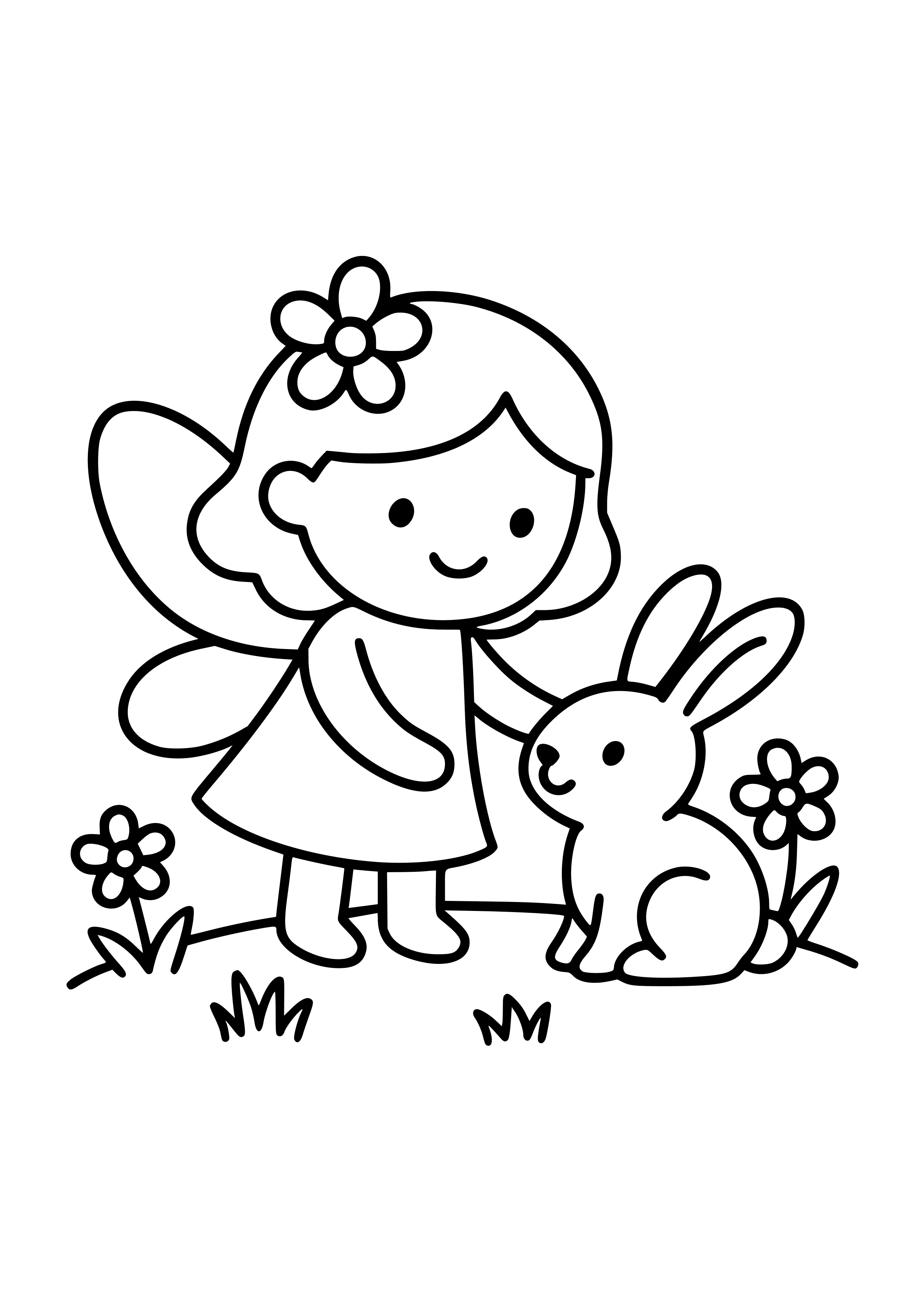 Fairy with a Pet Rabbit in a Meadow Coloring Page
