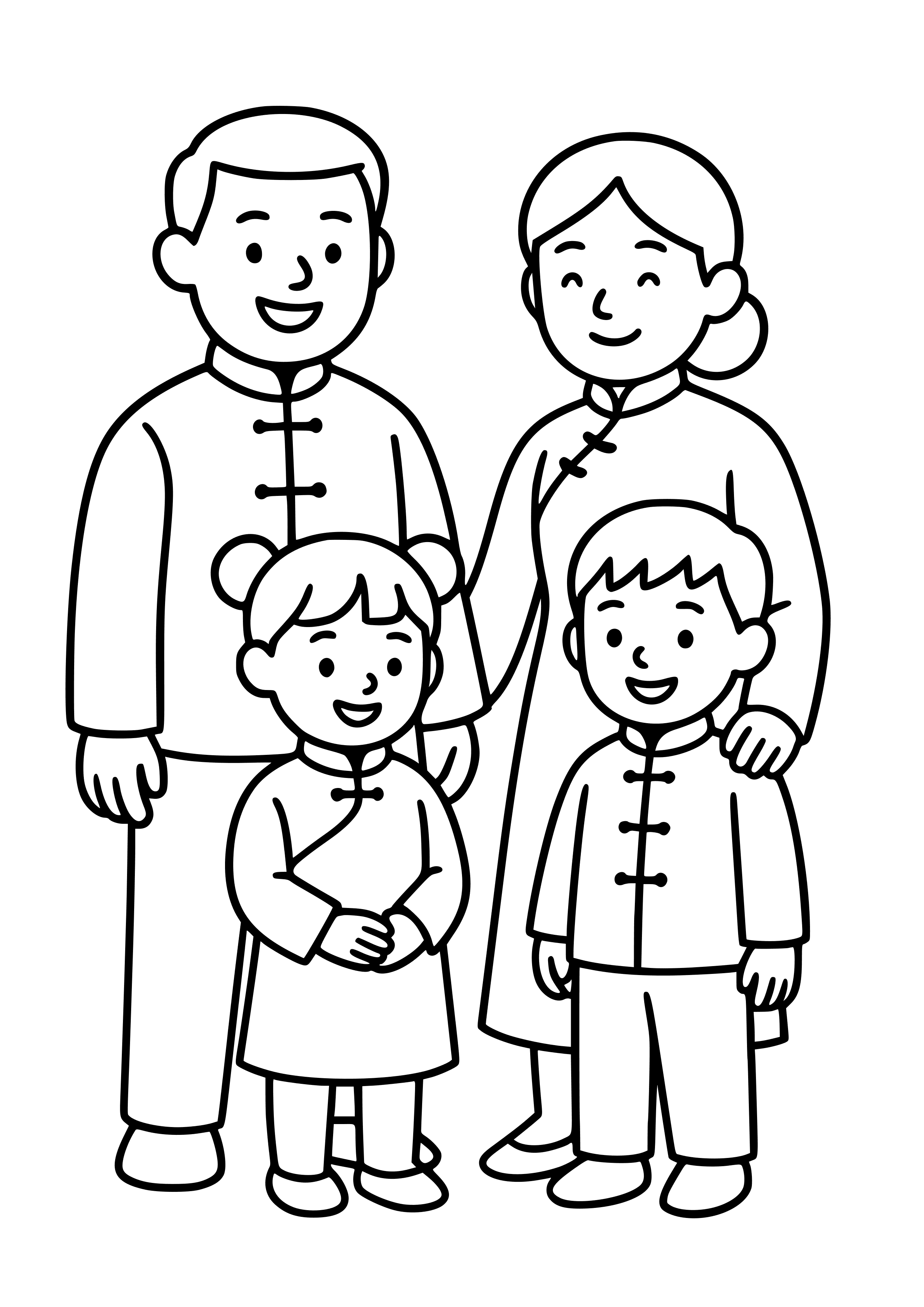 Family Dressed in Traditional Clothing Coloring Page