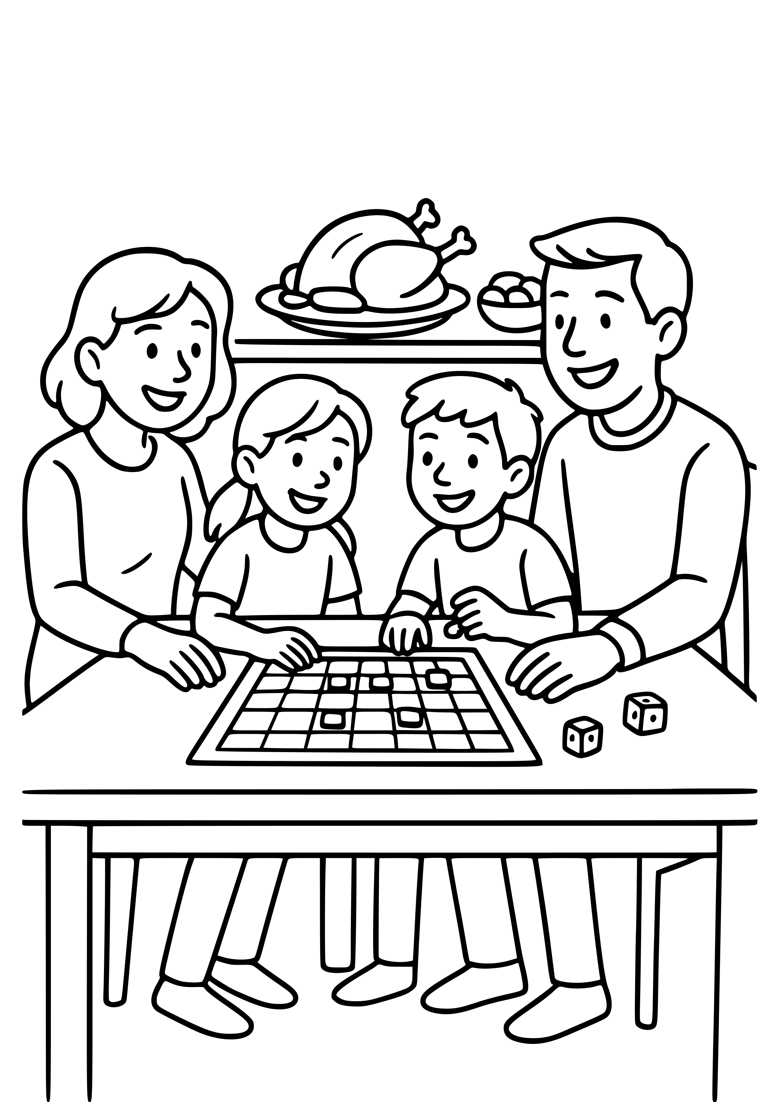 Family Playing Games After Dinner Coloring Page