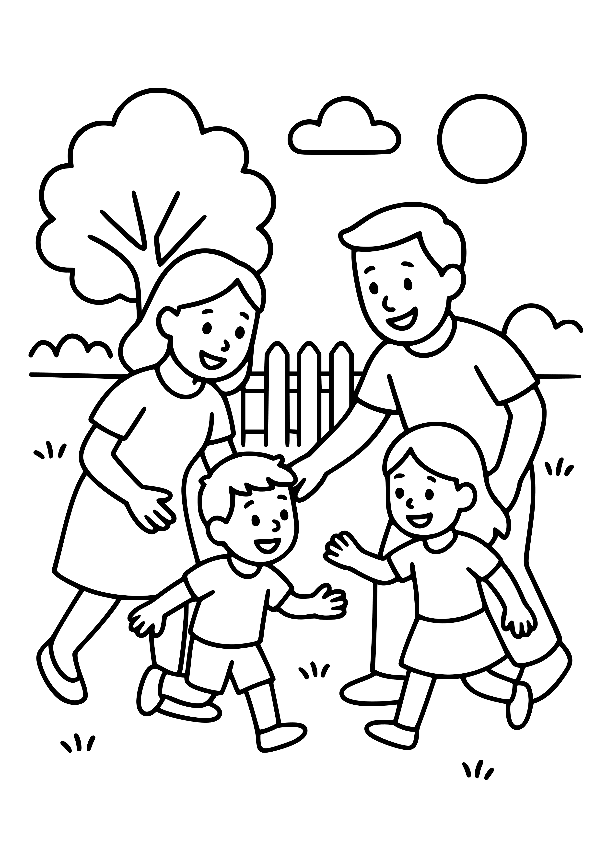 Family Playing Together in the Yard Coloring Page