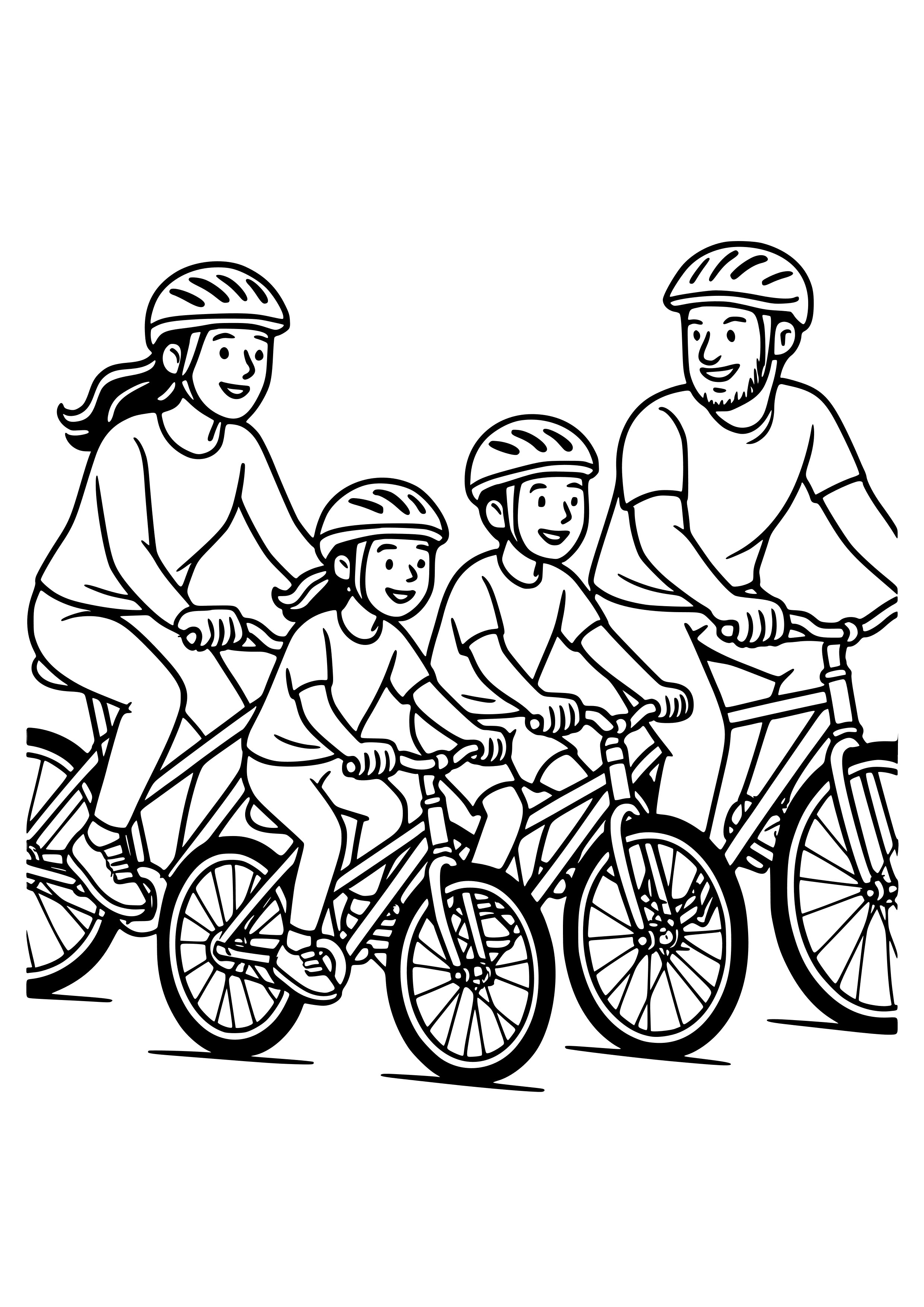 Family Riding Bicycles Together Coloring Page
