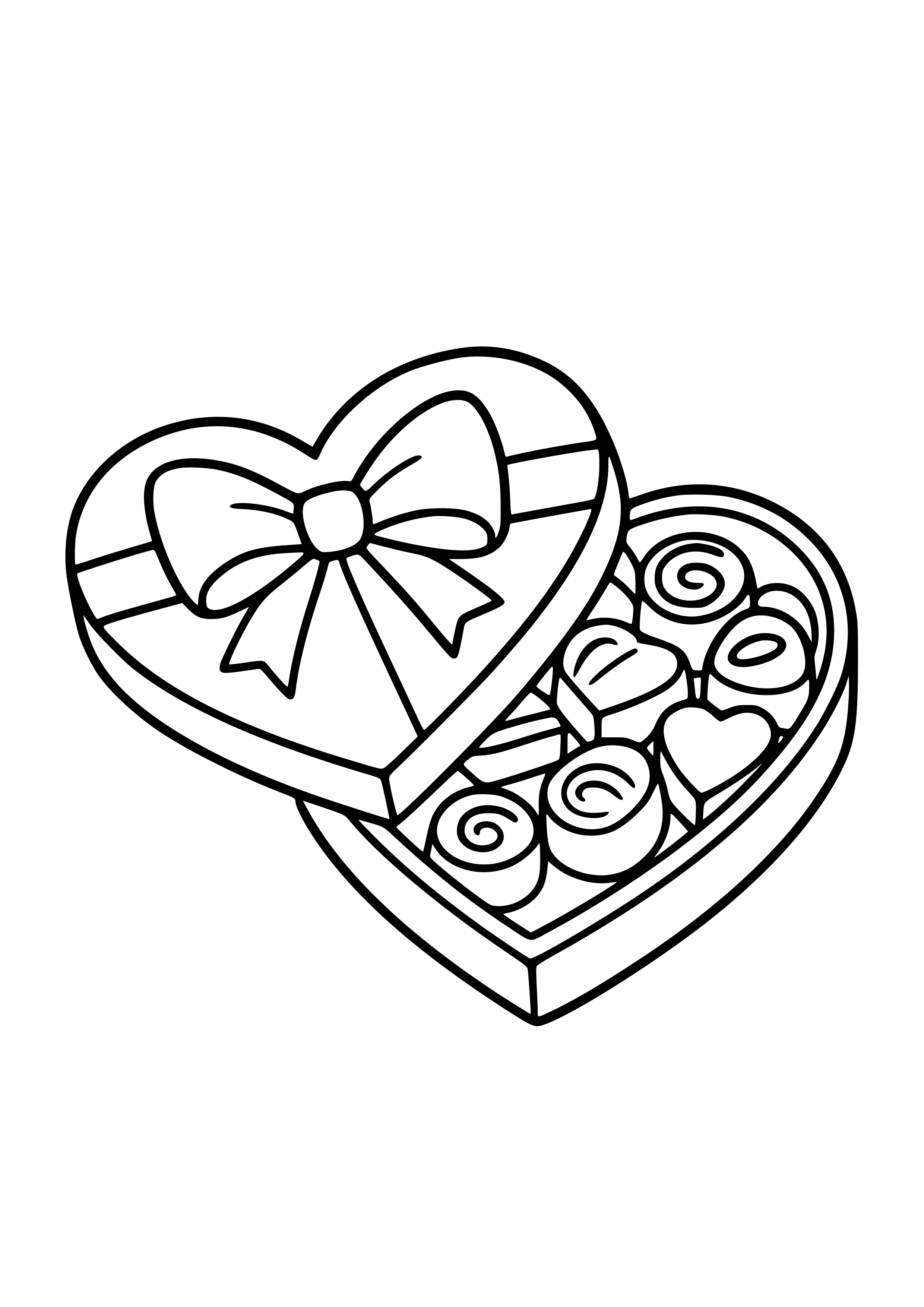 Fancy Heart-shaped Box of Chocolates Coloring Page
