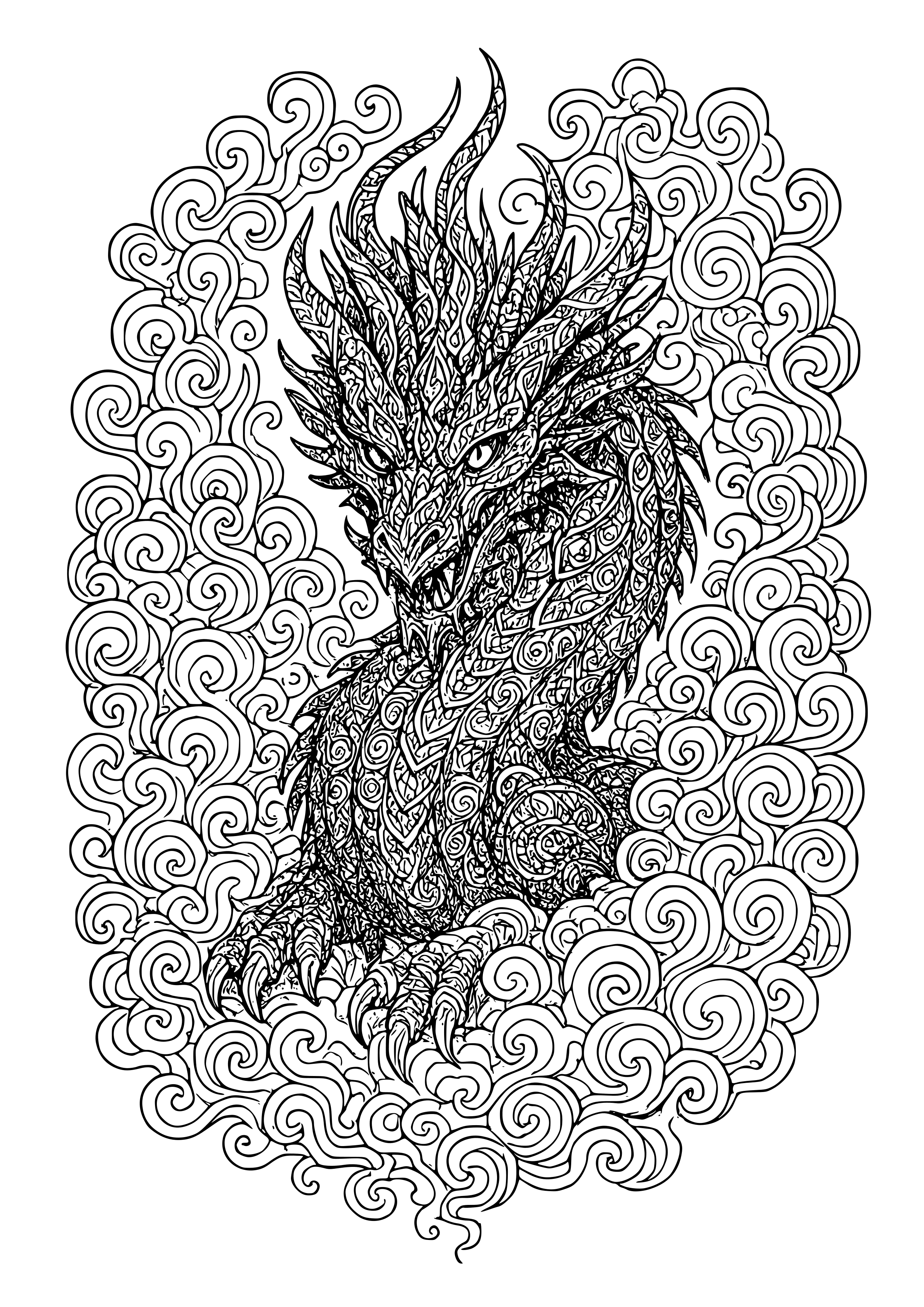 Fantastical Beast Emerging From a Swirling Fog Coloring Page