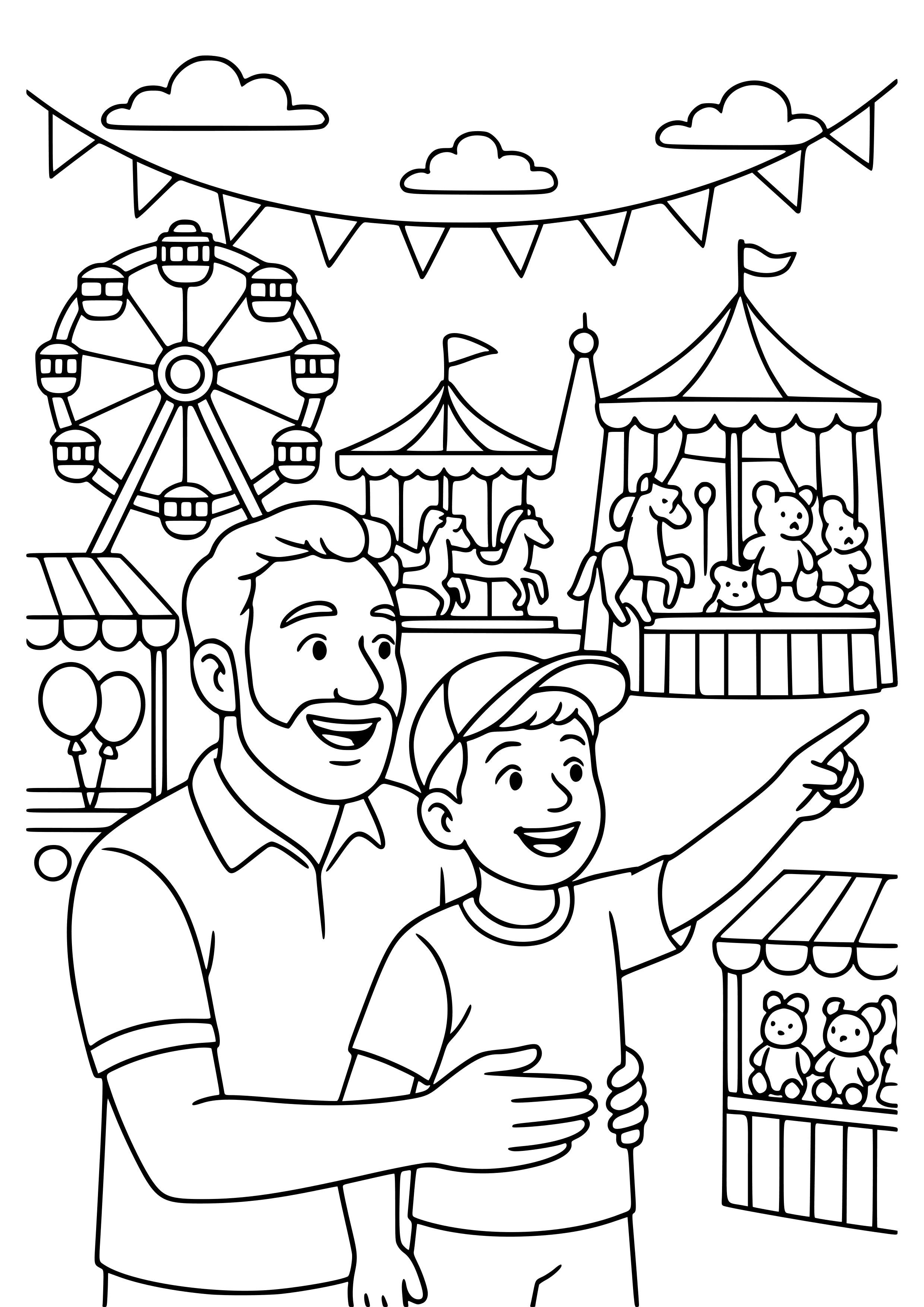 Father and Child at a Carnival Coloring Page