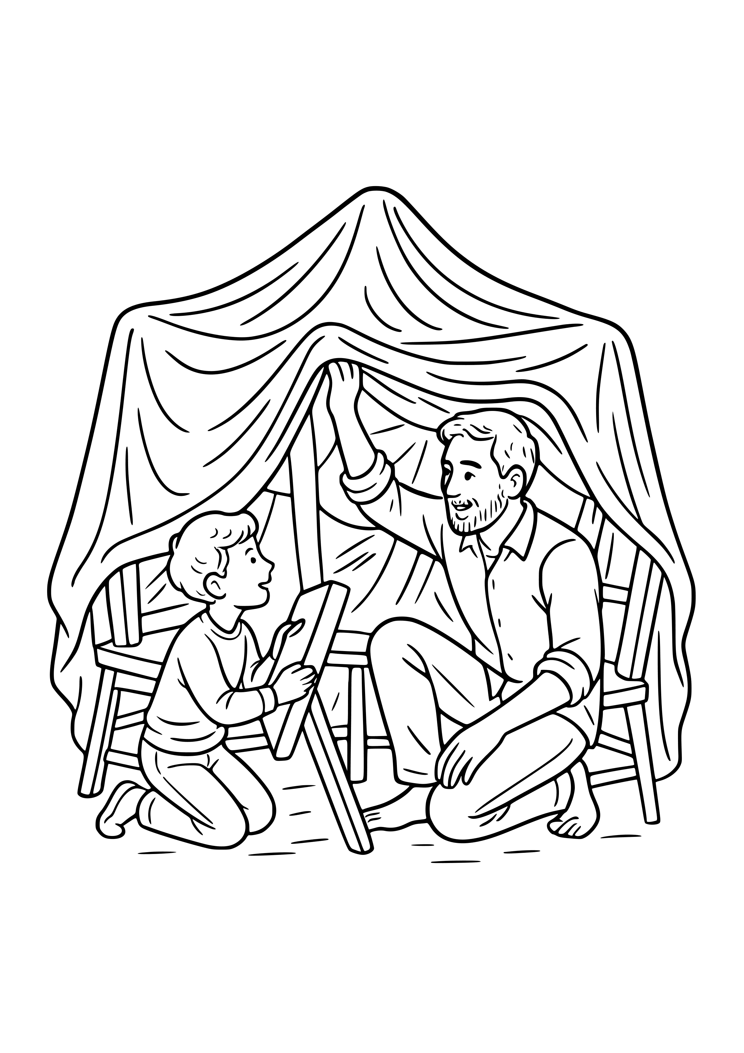 Father and Child Building a Fort Coloring Page