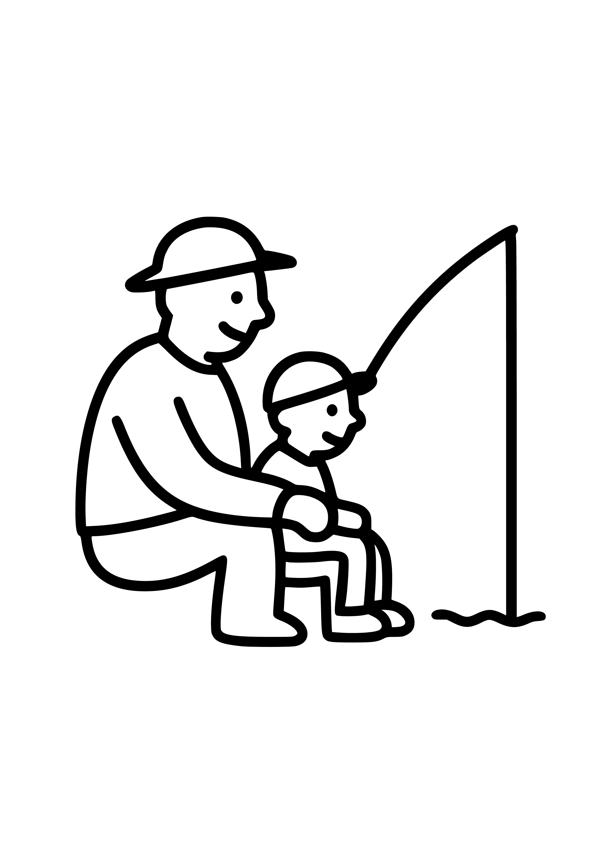 Father and Child Fishing Together Coloring Page