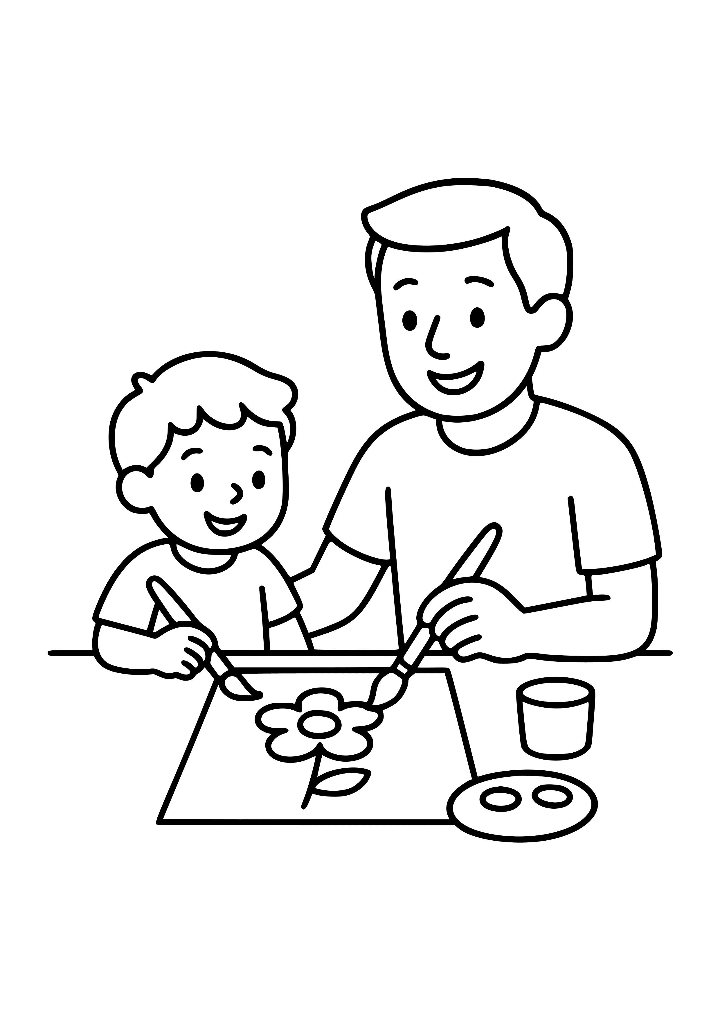Father and Child Painting Together Coloring Page