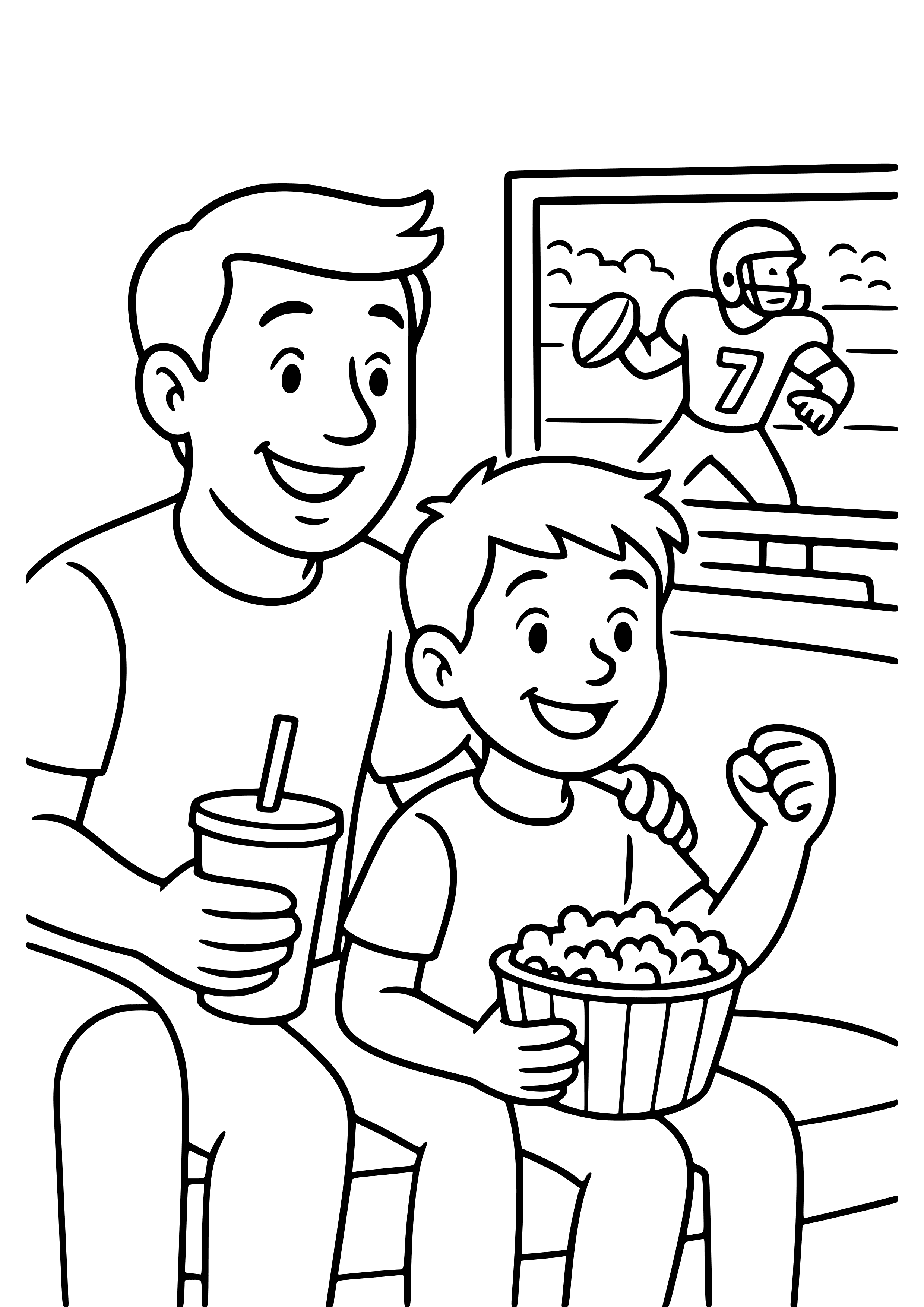 Father and Son Watching a Sports Game Coloring Page