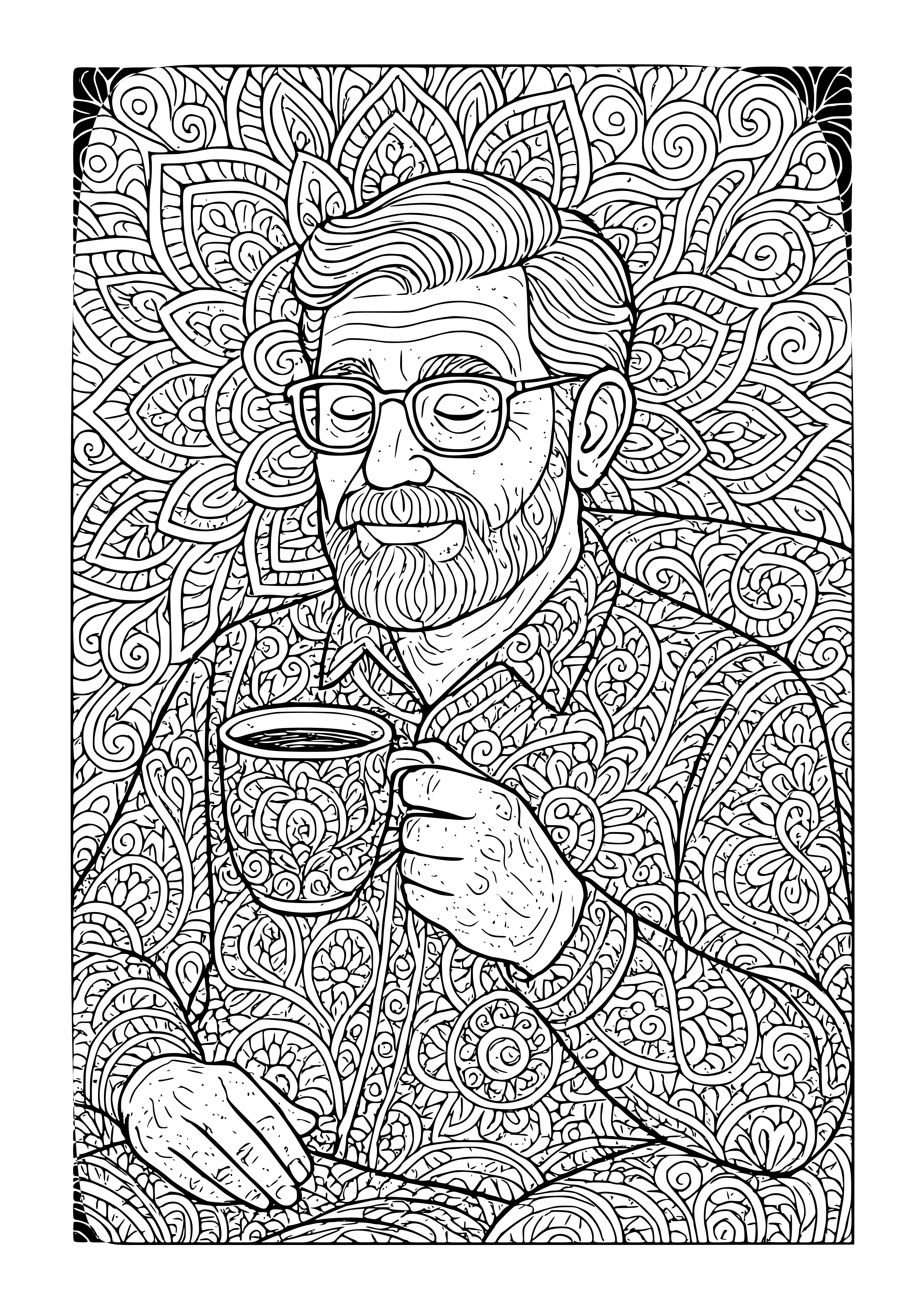 Father Enjoying a Quiet Moment with Coffee Coloring Page