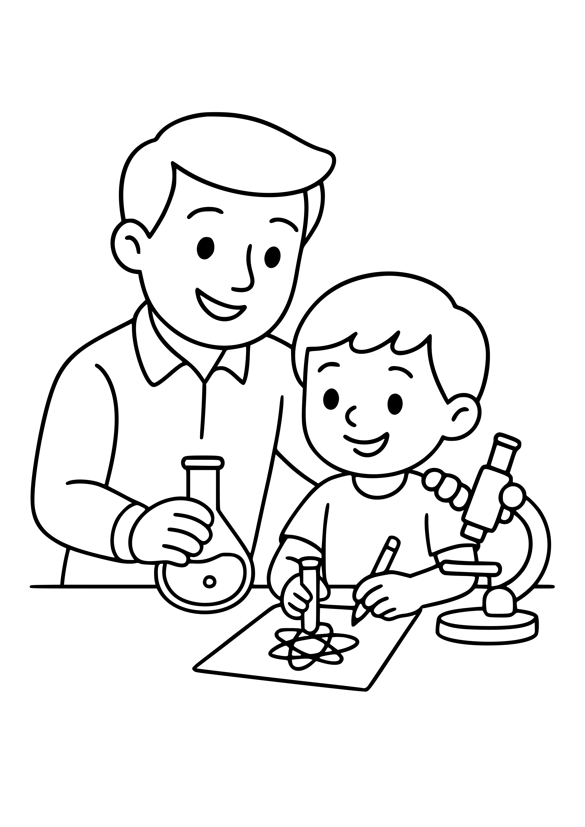 Father Helping with a Science Project Coloring Page