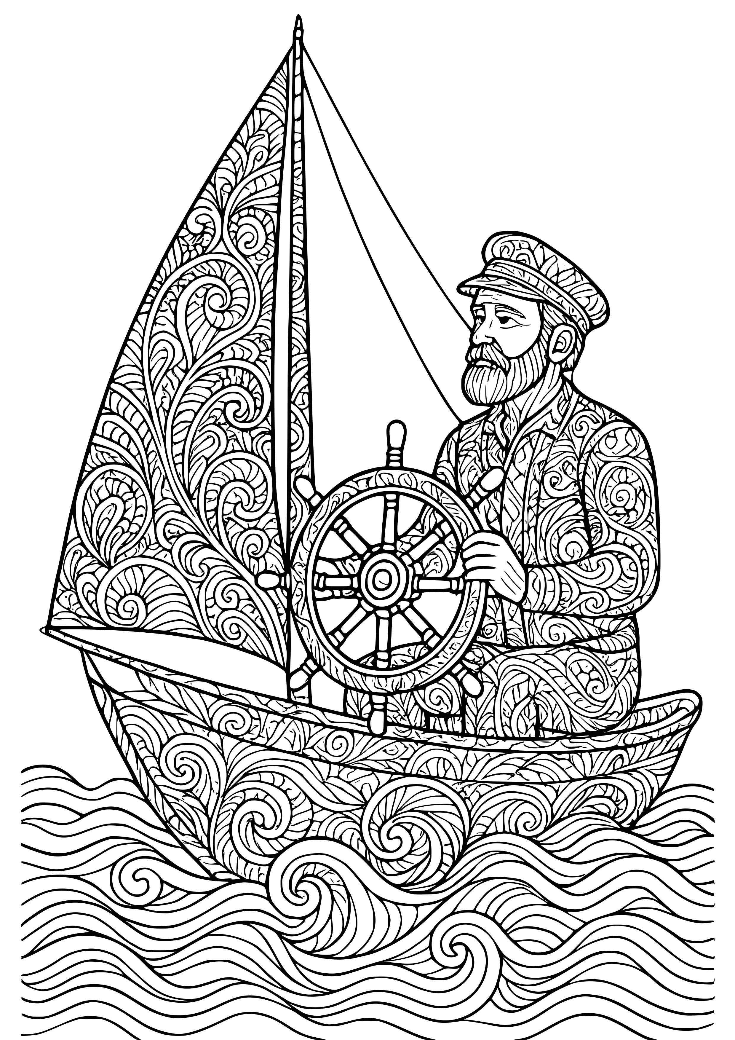 Father Sailing on a Boat Coloring Page