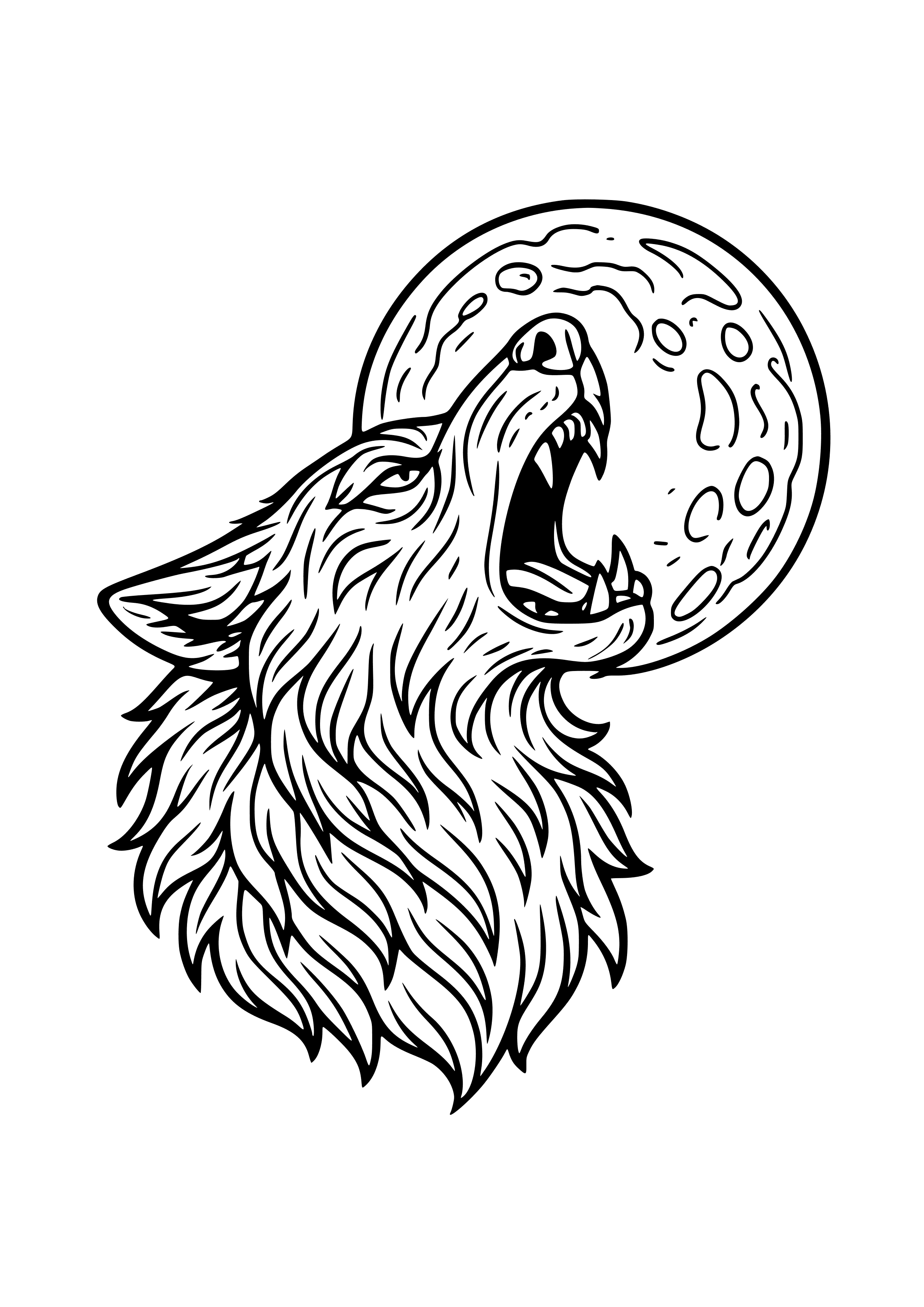 Fierce Wolf Howling at the Moon Coloring Page