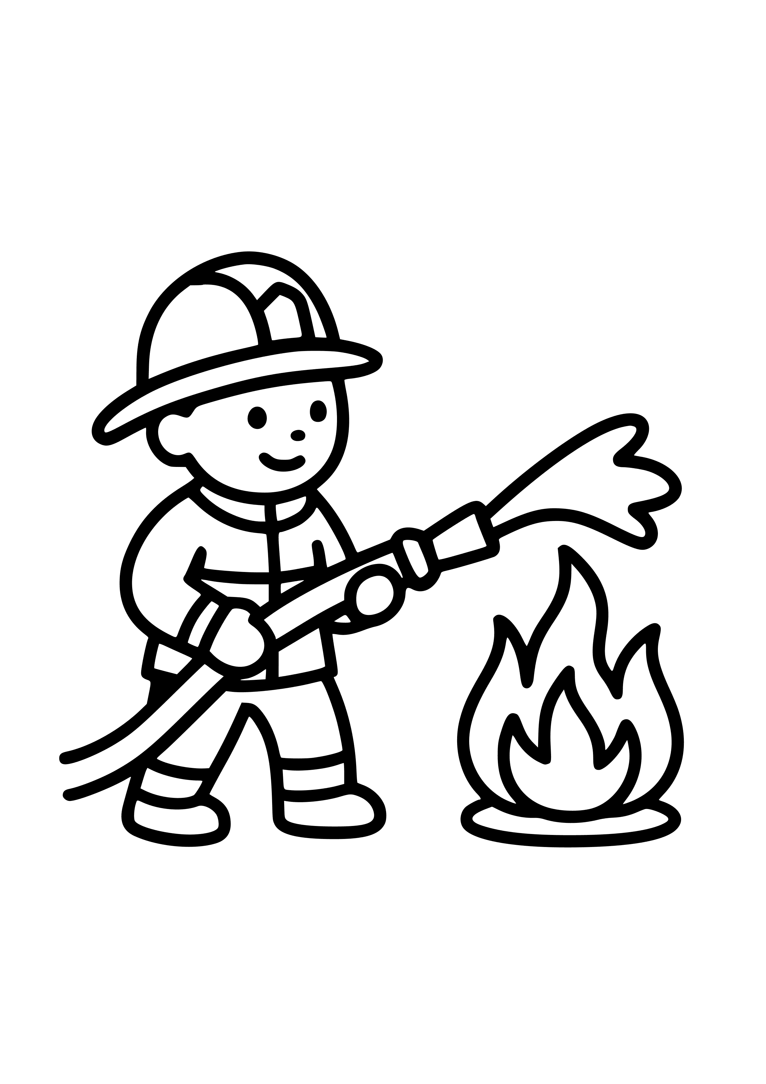 Firefighter Spraying Water on a Fire Coloring Page