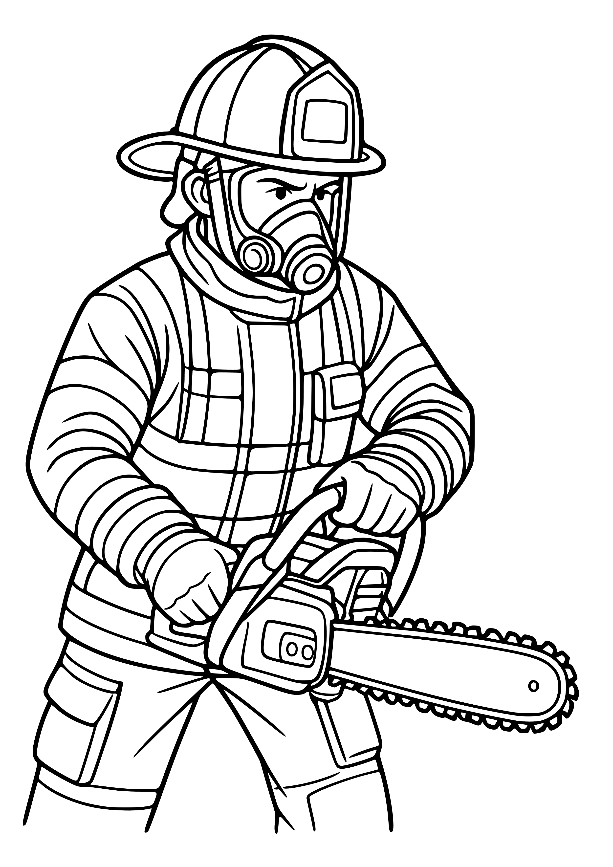 Firefighter Using a Chainsaw Coloring Page