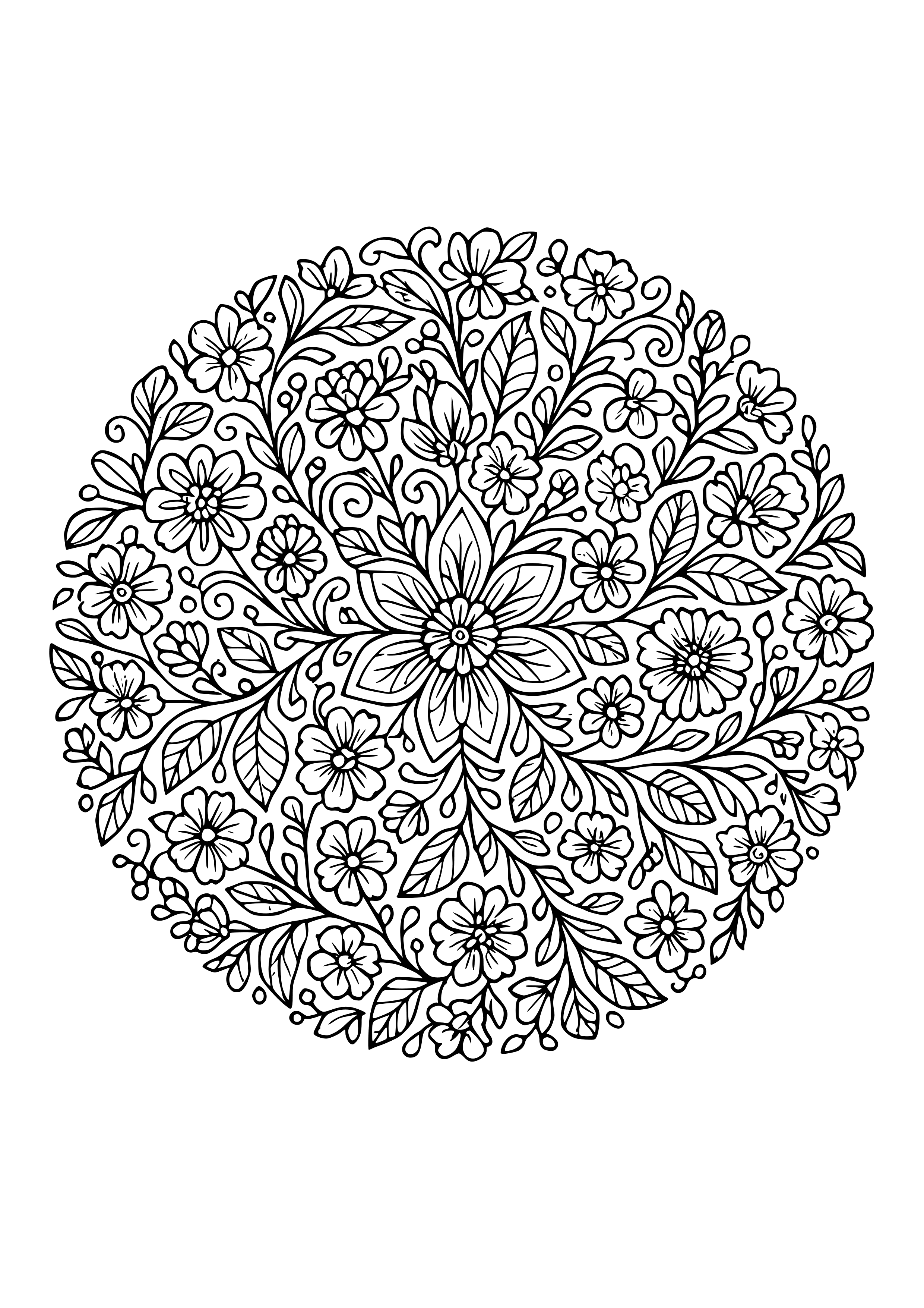 Floral Patterns in a Circular Design Coloring Page