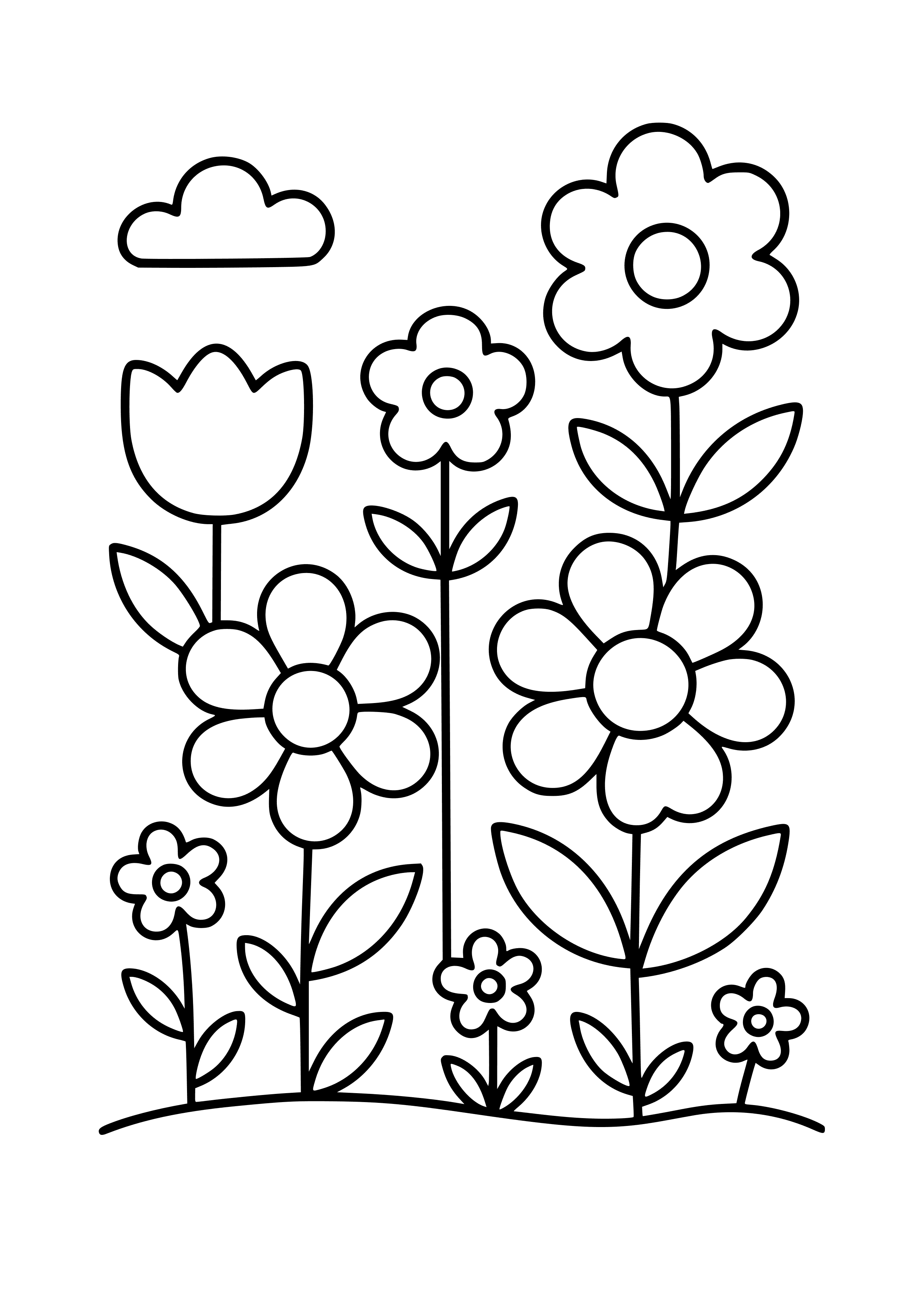 Flower Garden with Various Blooms Coloring Page