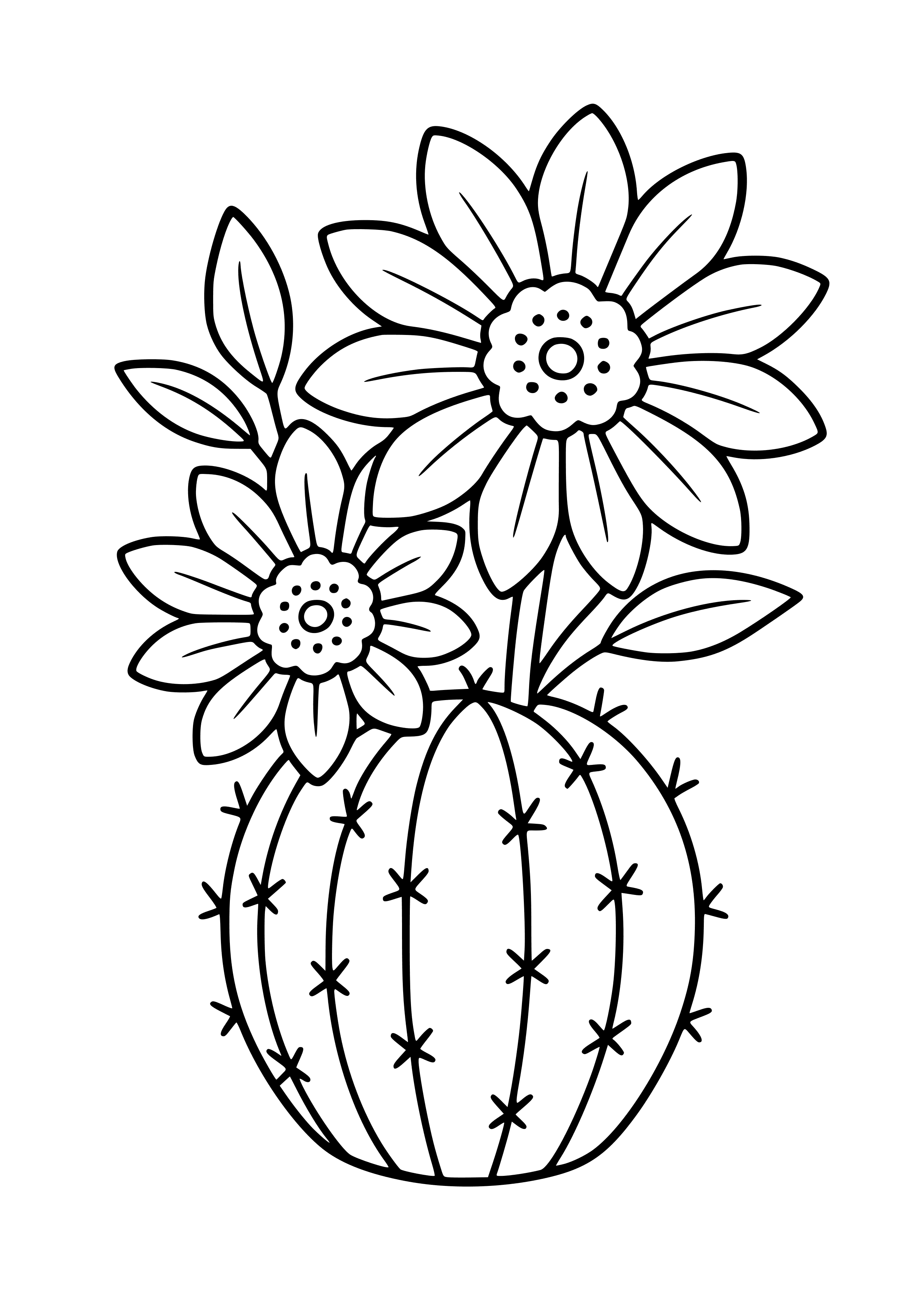 Flowering Cactus in Bloom Coloring Page