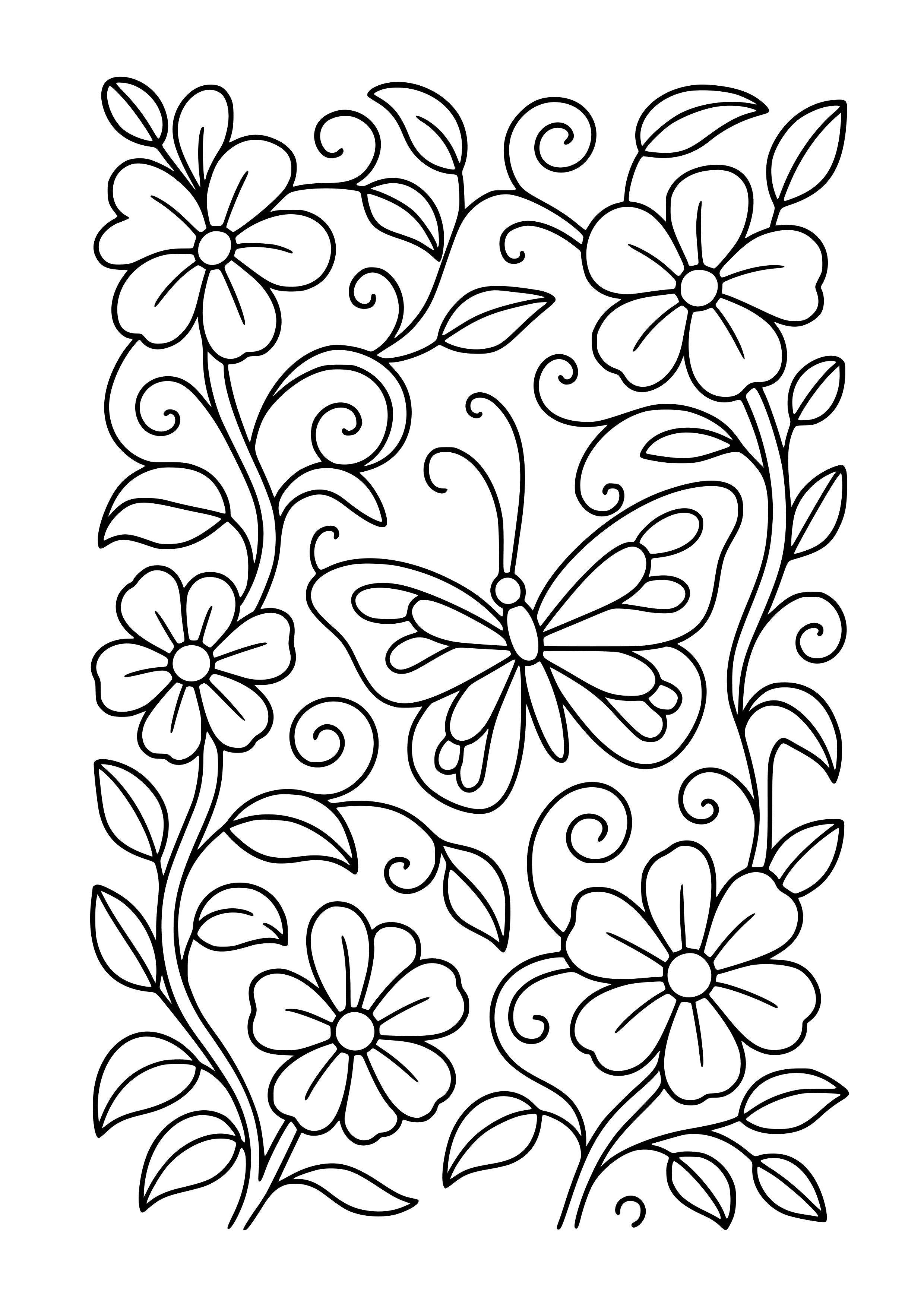Flowering Vines with a Butterfly Coloring Page