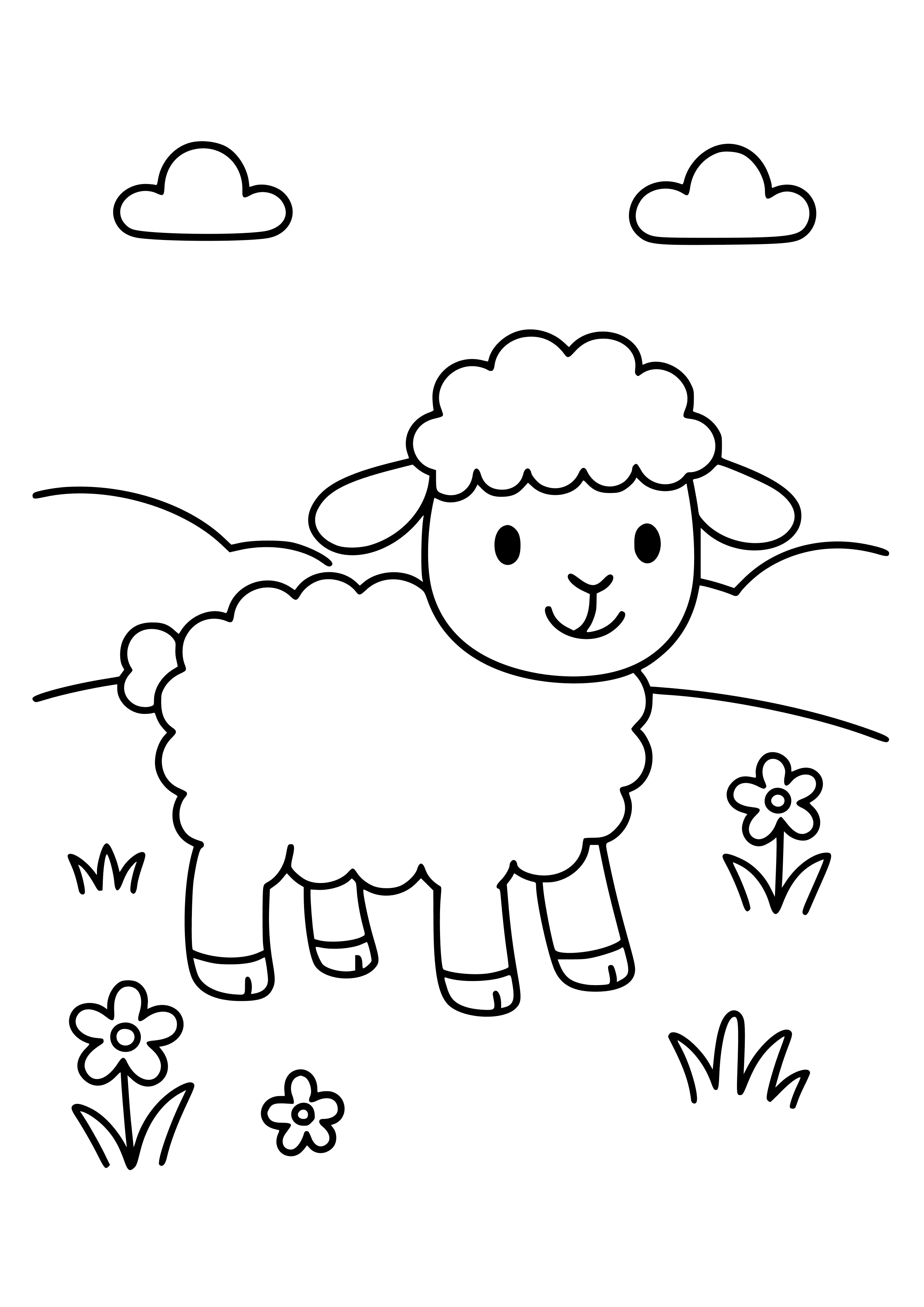 Fluffy Lamb in a Meadow Coloring Page