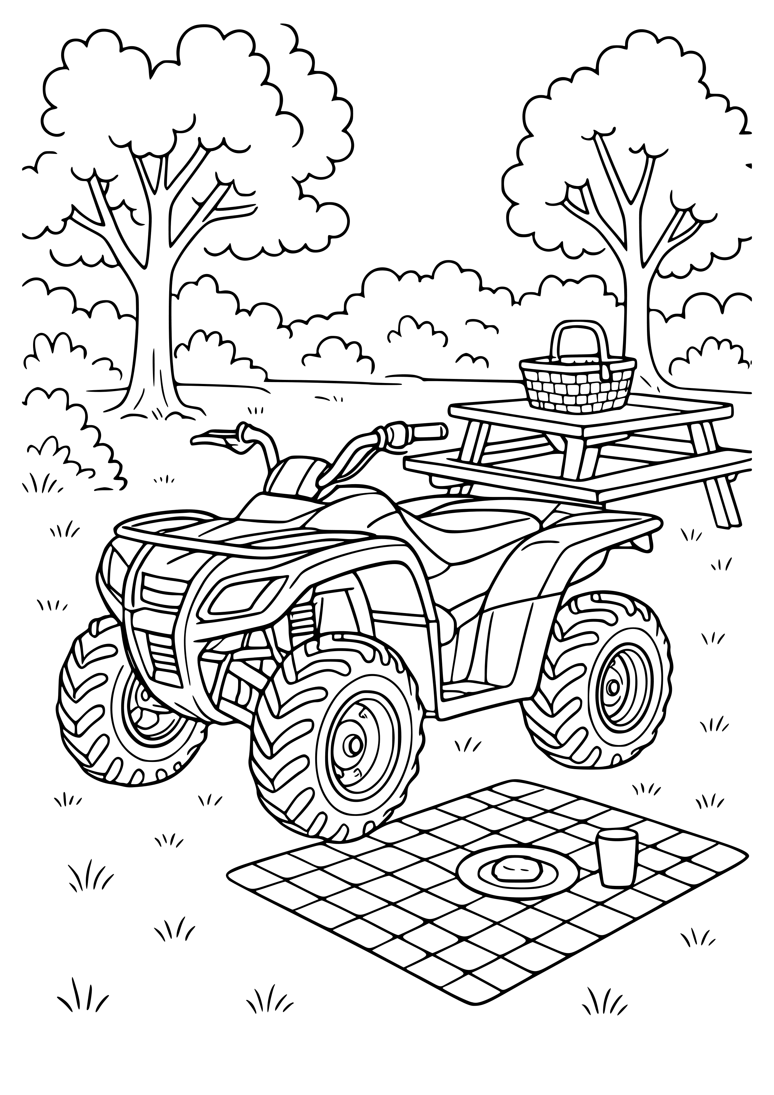 Four-wheeler at a Picnic Site Coloring Page
