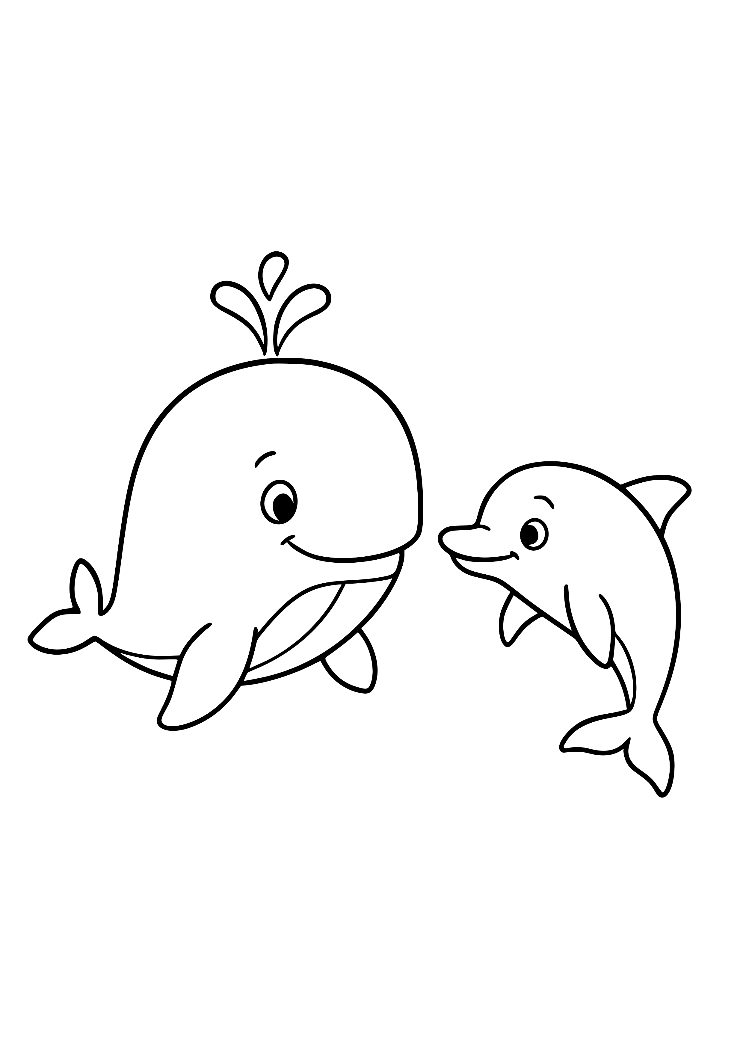 Friendly Whale Swimming with a Dolphin Coloring Page