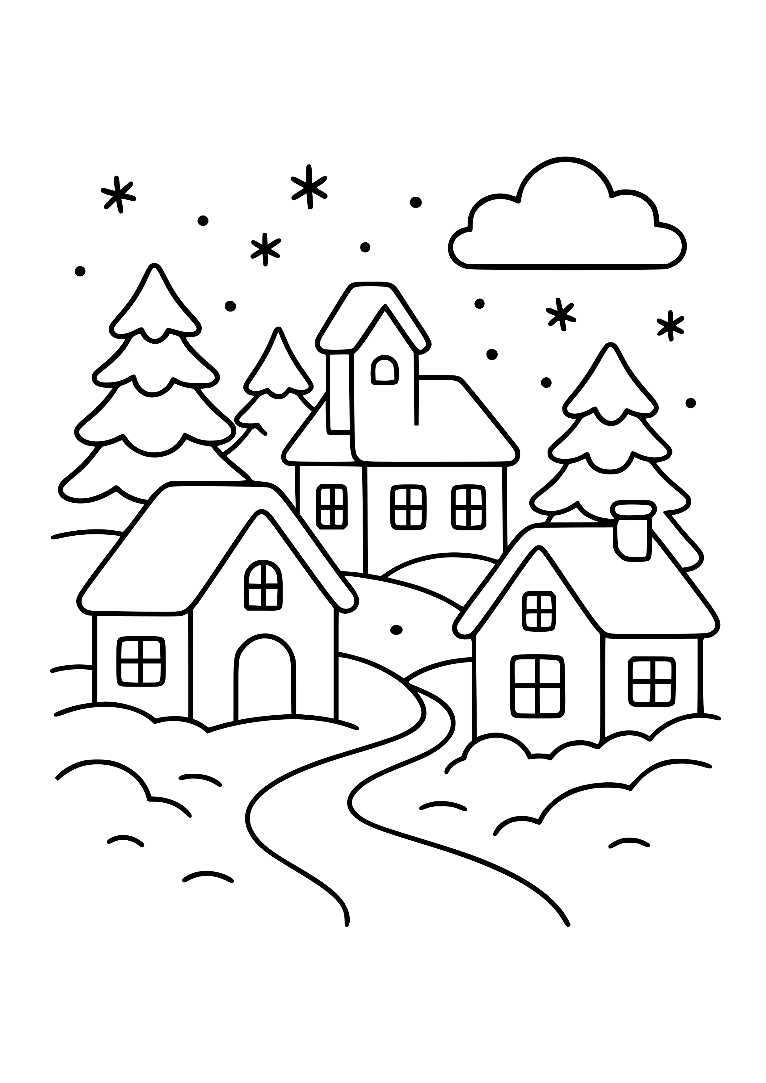 Frosty Winter Village Coloring Page