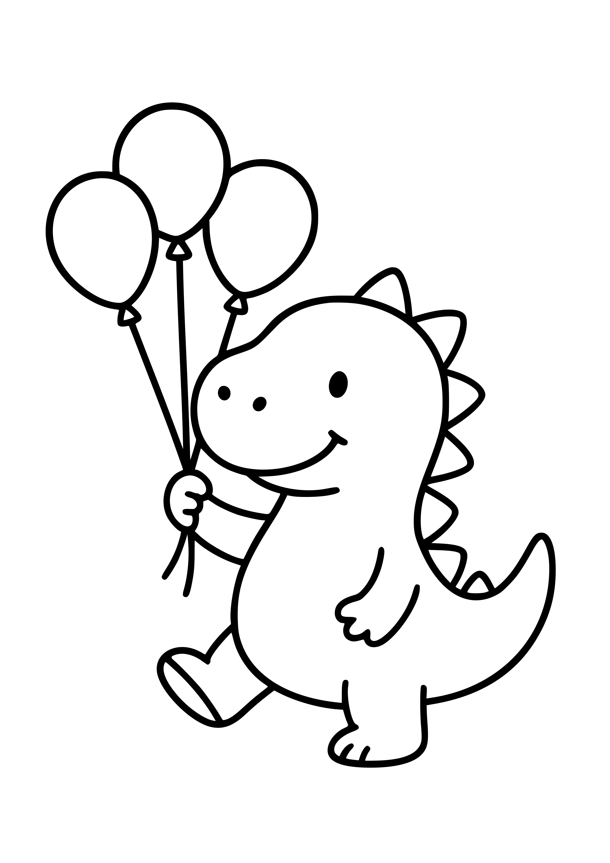 Fun Dinosaur Playing with Balloons Coloring Page