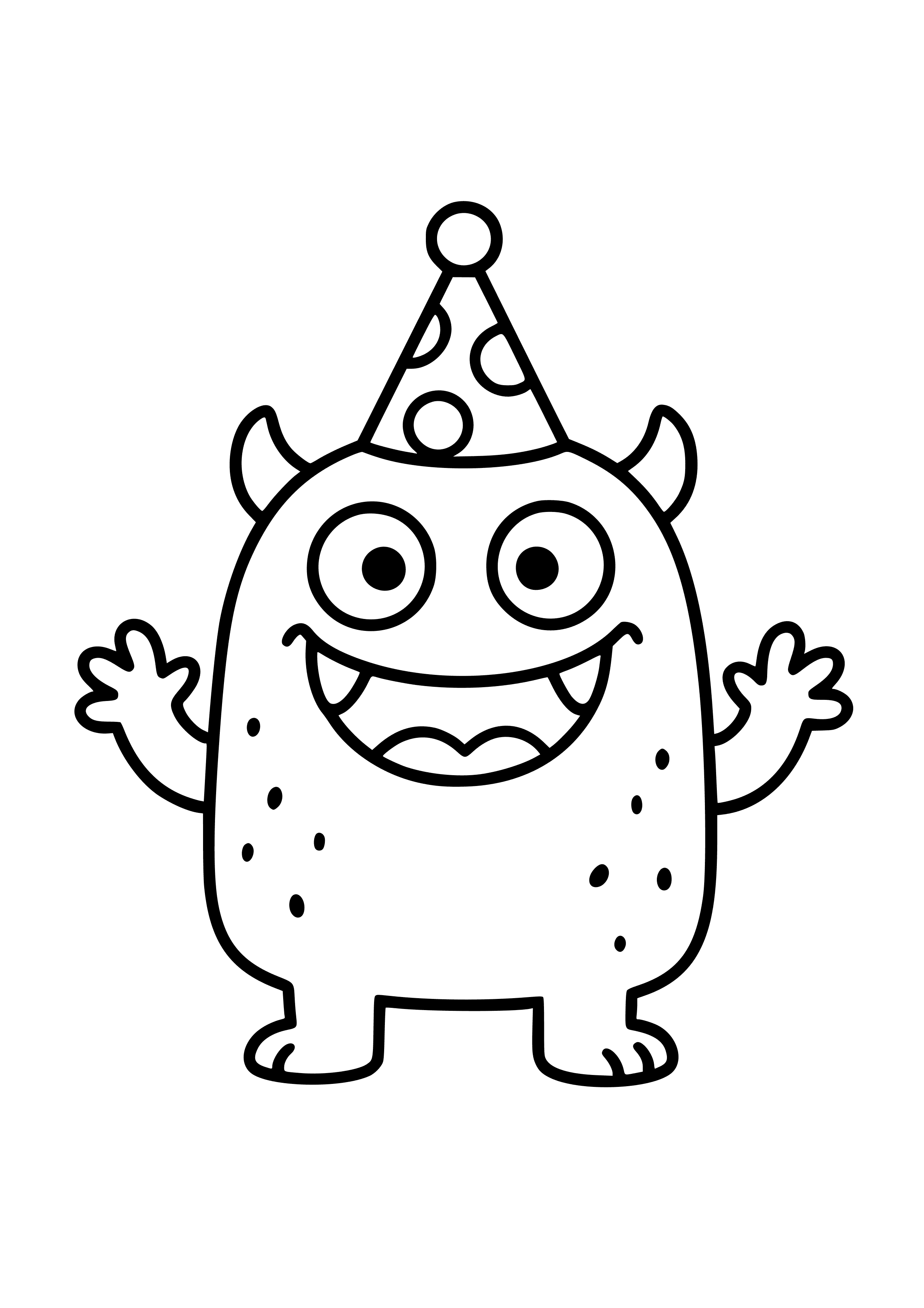 Fun Purple Monster with a Party Hat Coloring Page