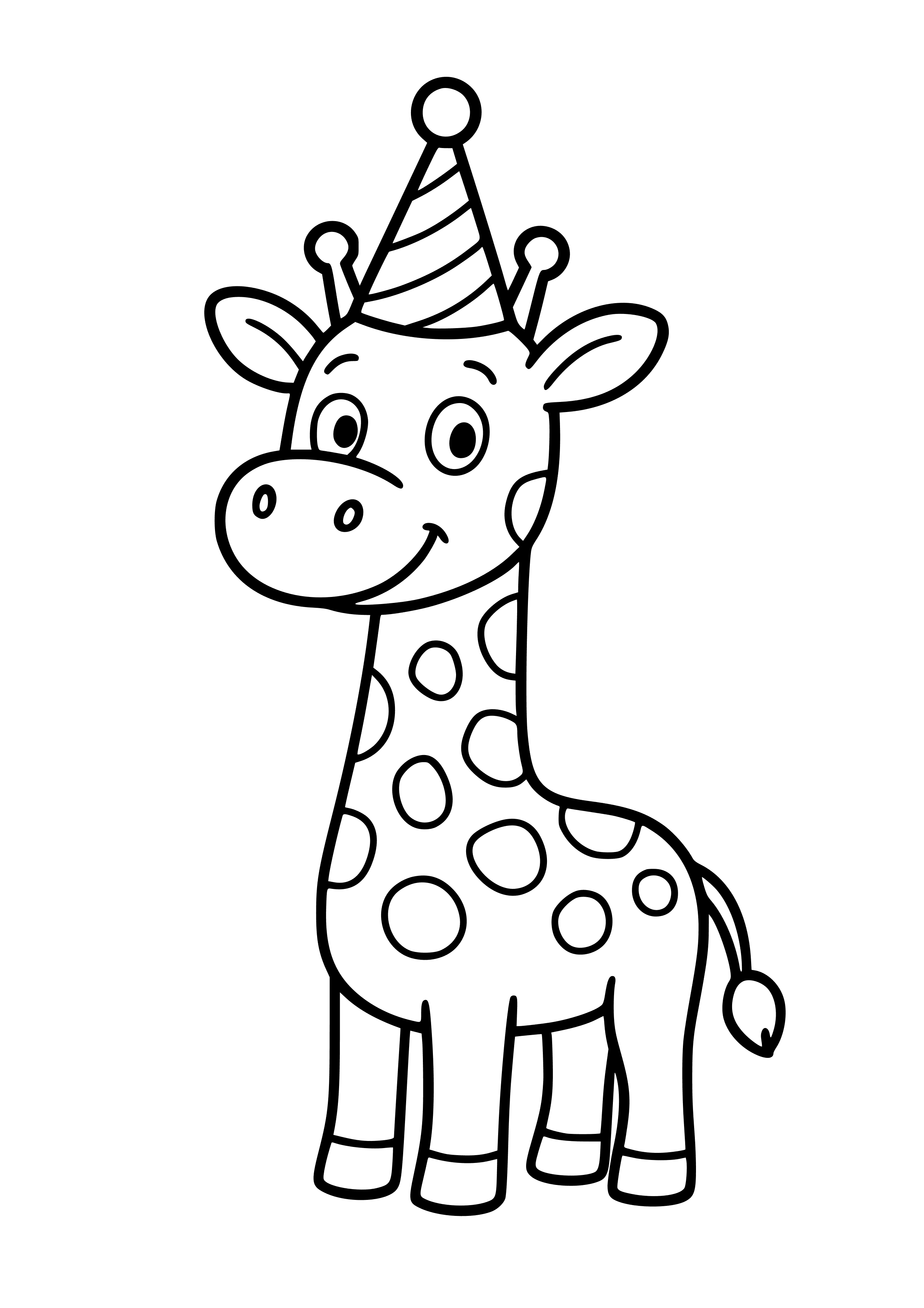 Funny Giraffe Wearing a Party Hat Coloring Page