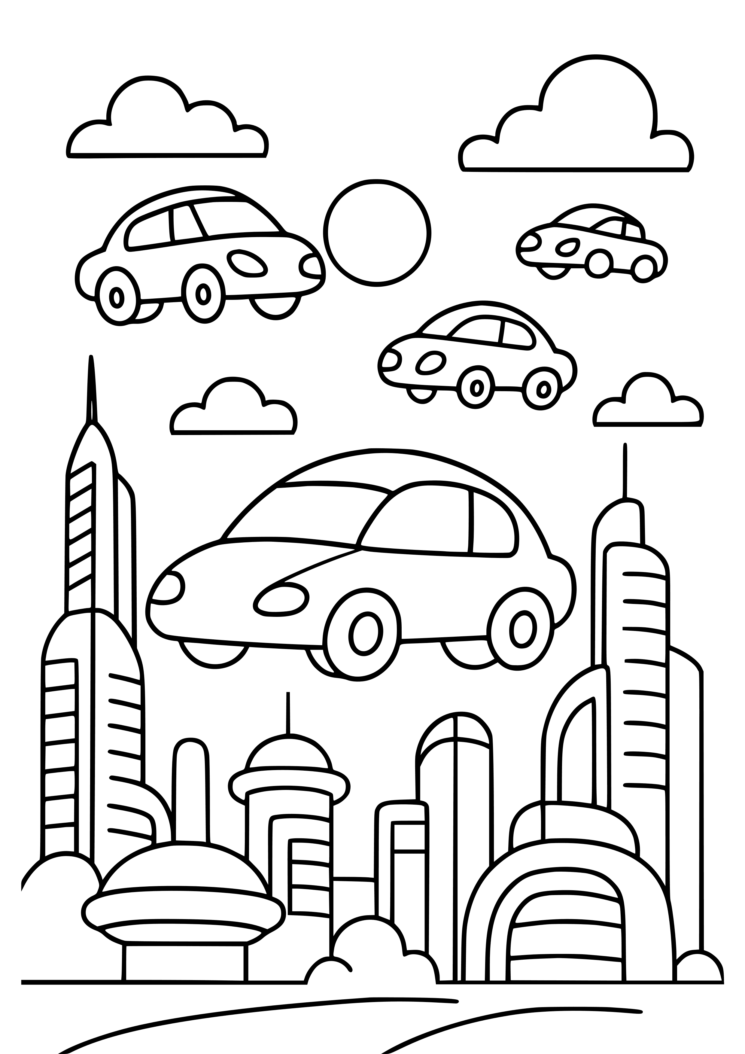 Futuristic City with Flying Cars Coloring Page