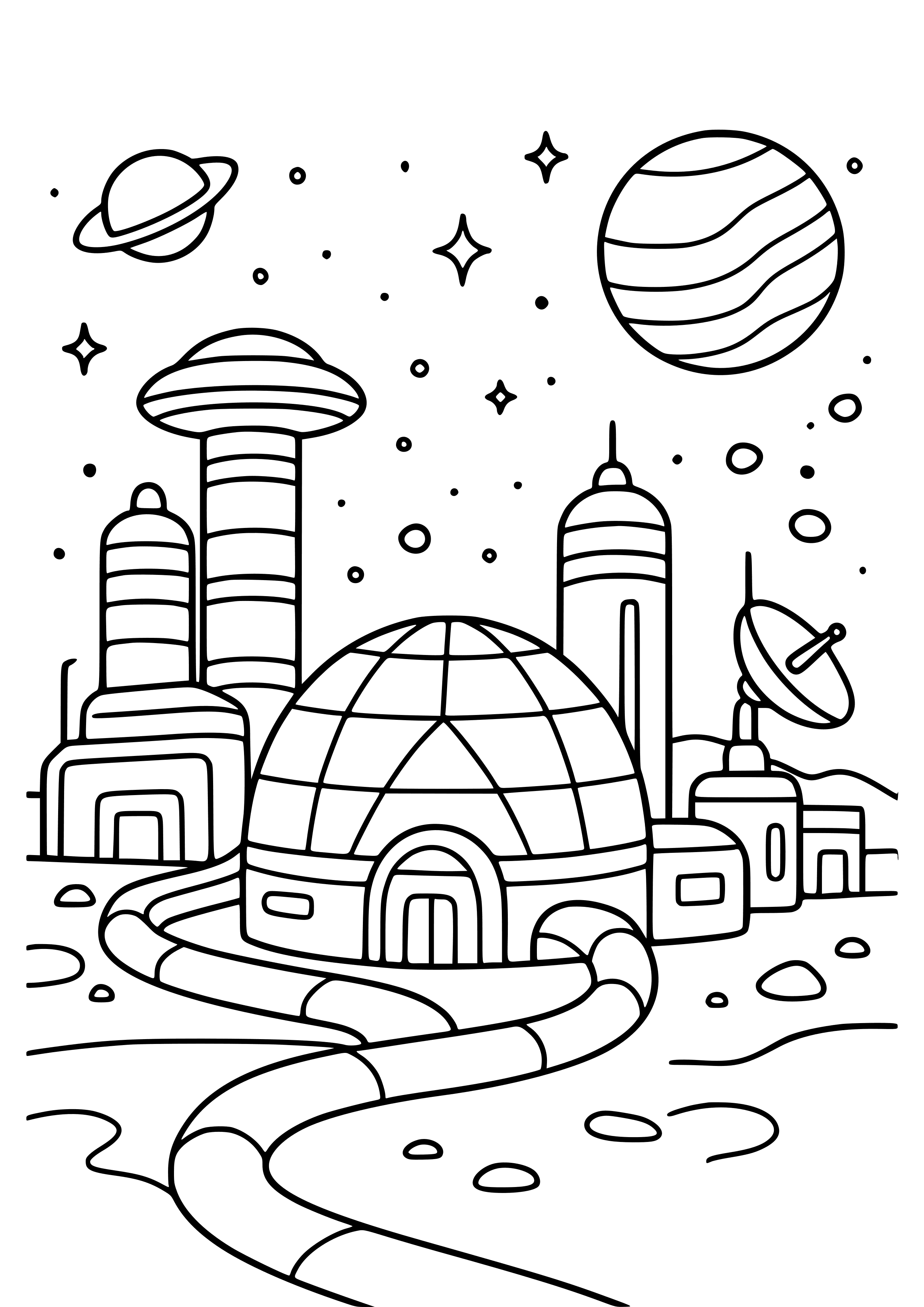 Futuristic Space Colony Coloring Page